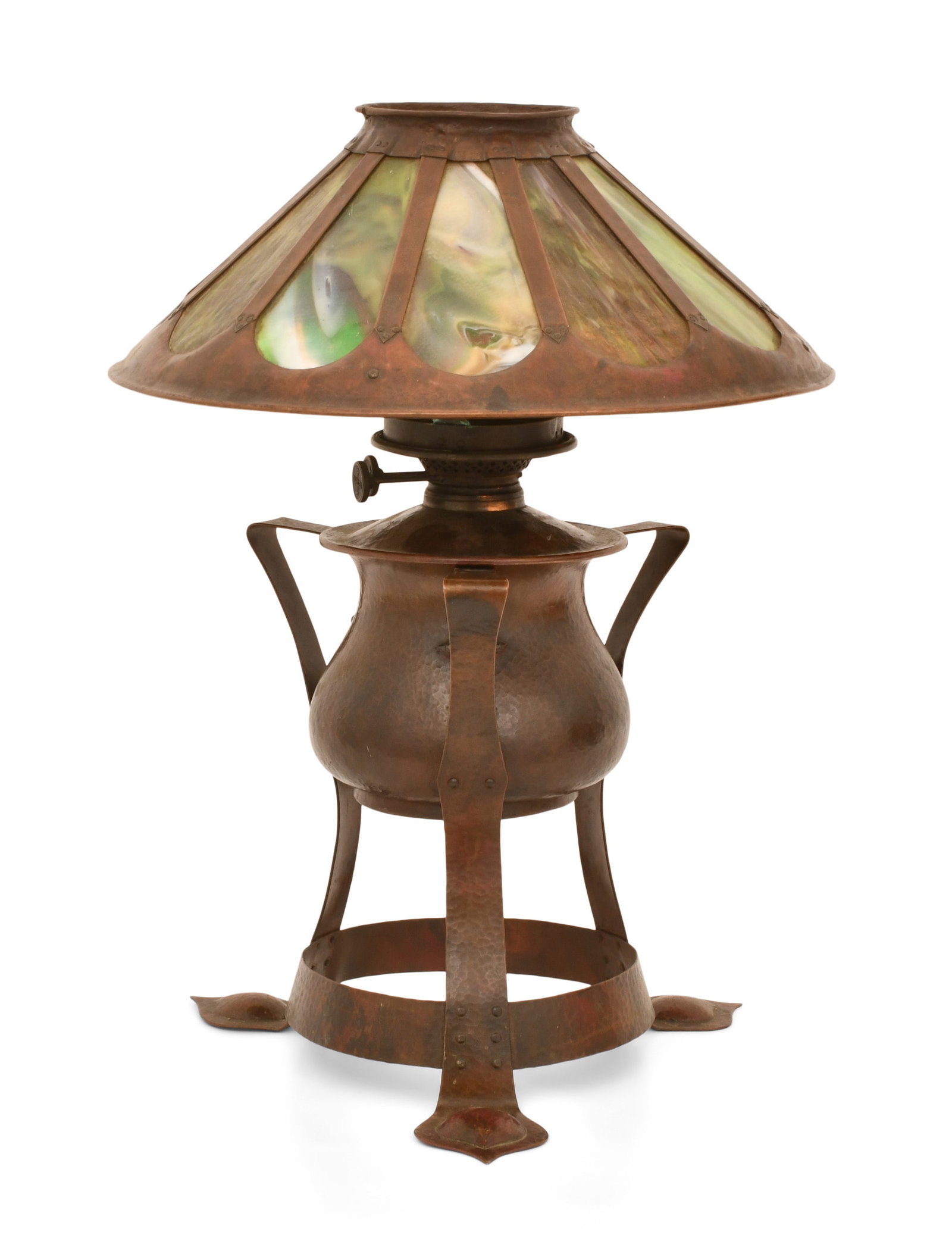 American Arts & Crafts Copper & Slag Glass Table Lamp (1 of 7)