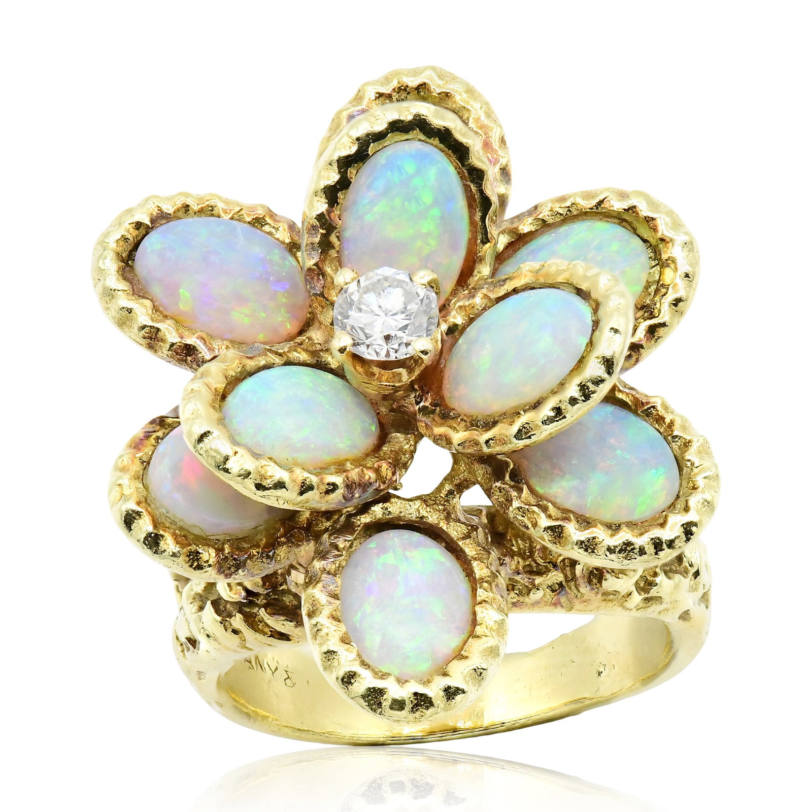 Tiffany & Co. 18K Yellow Gold, Opal & Diamond Flower Ring (1 of 6)
