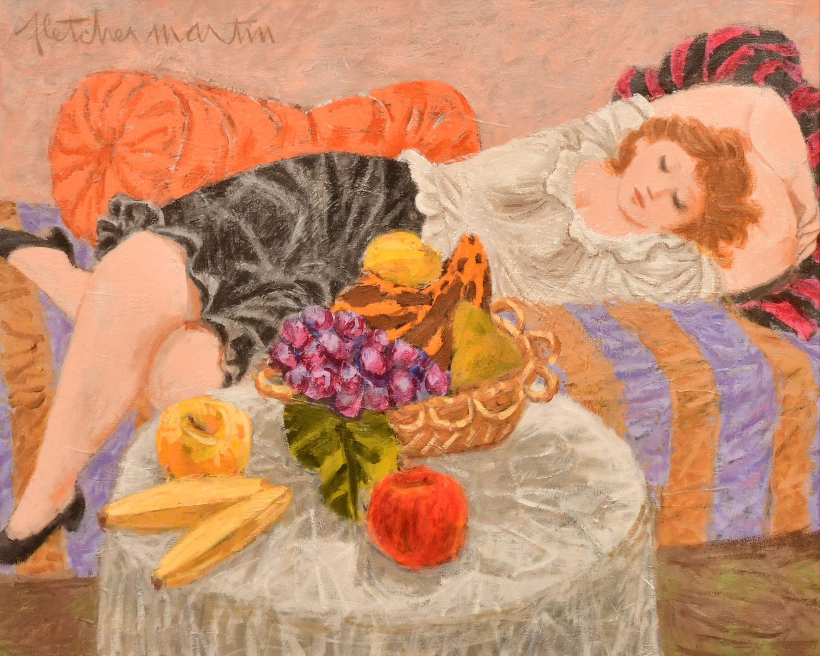 Fletcher Martin (American, 1904-1979), Reclining Female with Fruit Basket (1 of 5)