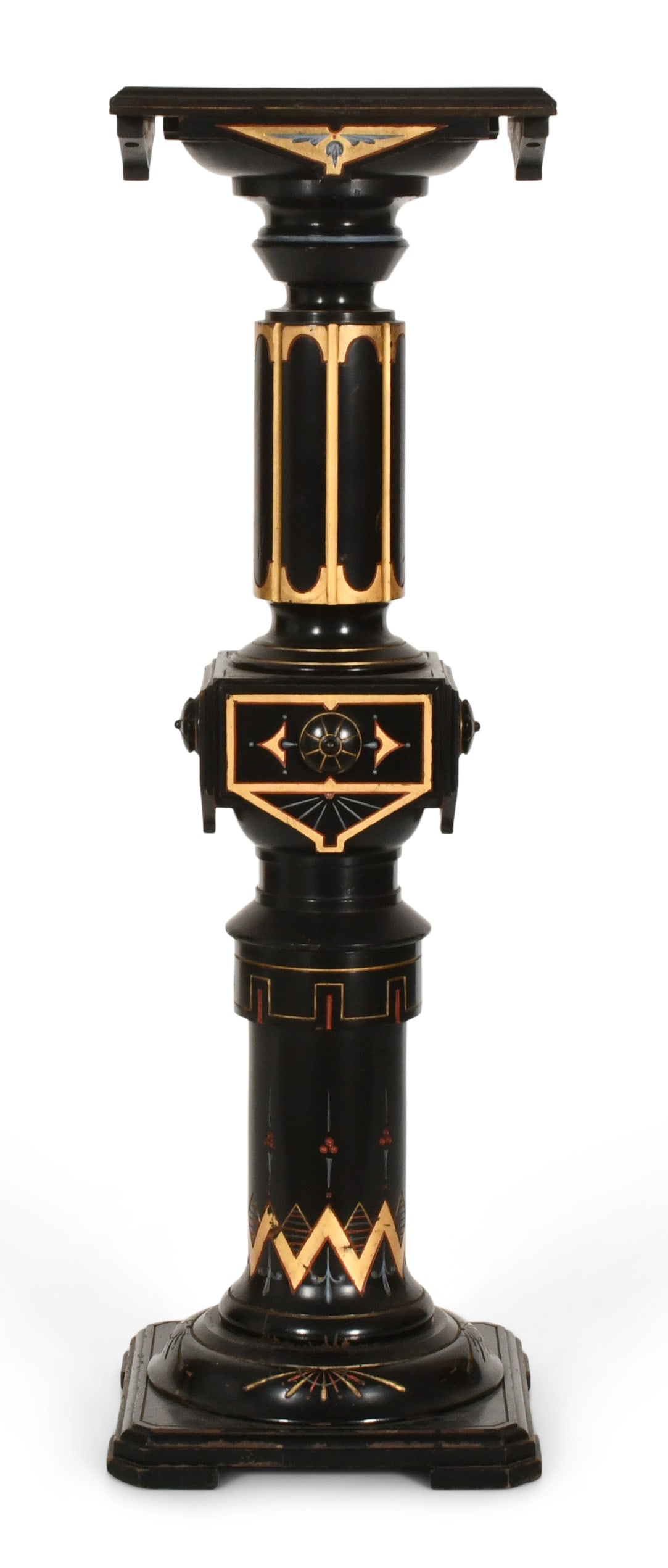 Kilian Brothers Renaissance Revival Pedestal: Kilian Brothers Renaissance Revival Pedestal circa 1875 ebonized wood, gilt-incised, polychrome-painted 42 x 13 1/2 x 13 1/2 inches Provenance: Property from a Northeast Collector