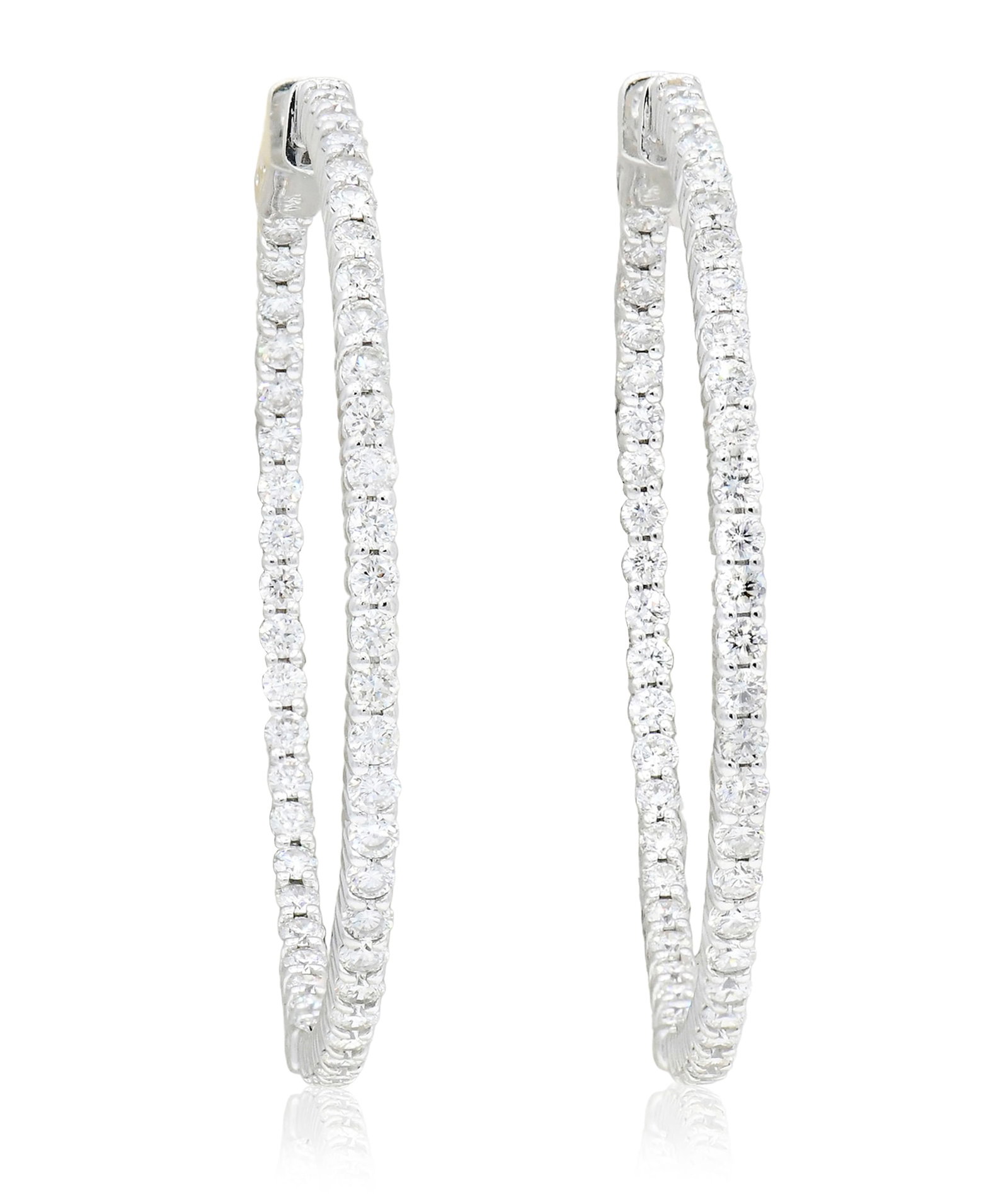 14K White Gold & 3.00 Carat Diamond Hoop Earrings: 14K White Gold & 3.00 Carat Diamond Hoop Earrings • set with round brilliant diamonds weighing a total of 3.00 carats • 1 3/4 inches (diameter) • 6.7 dwt (total weight) Provenance: