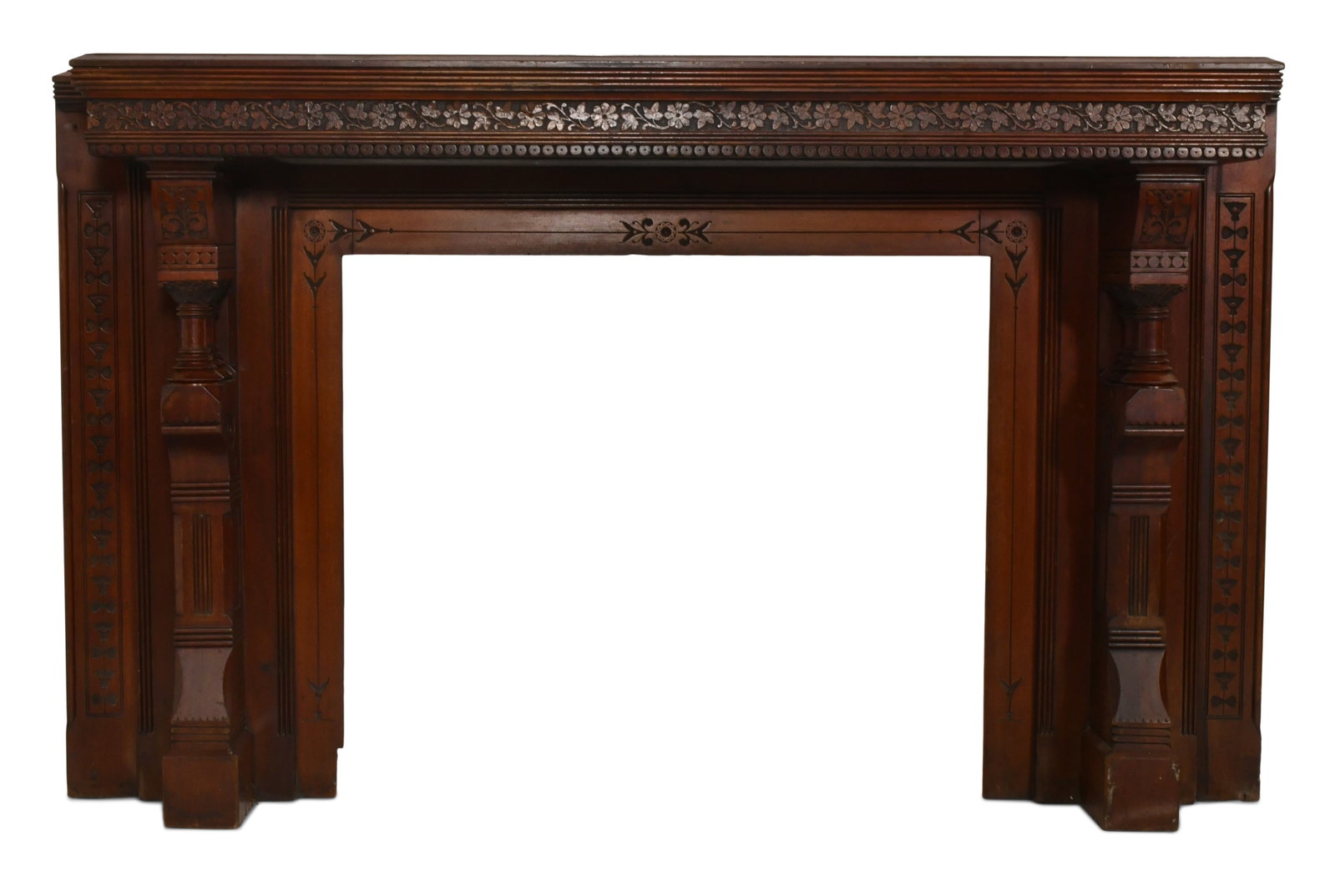 Daniel Pabst (American, 1826-1910), Modern Gothic Fireplace Mantel: Daniel Pabst (American, 1826-1910) Modern Gothic Fireplace Mantel circa 1885 carved walnut, slate 49 x 81 1/2 x 15 1/2 inches Provenance: Property from a Northeast Collector