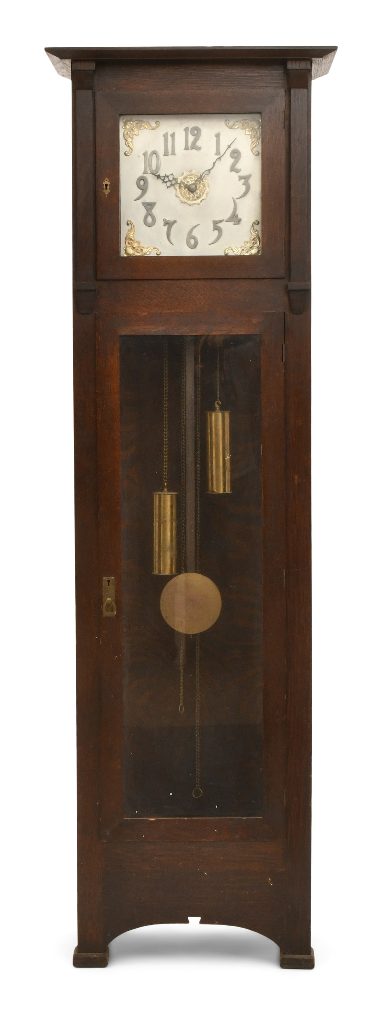 American Arts & Crafts Oak Tall Case Clock: American Arts & Crafts Oak Tall Case Clock early 20th century 80 x 25 x 15 1/2 inches Provenance: Property from a Northeast Collector