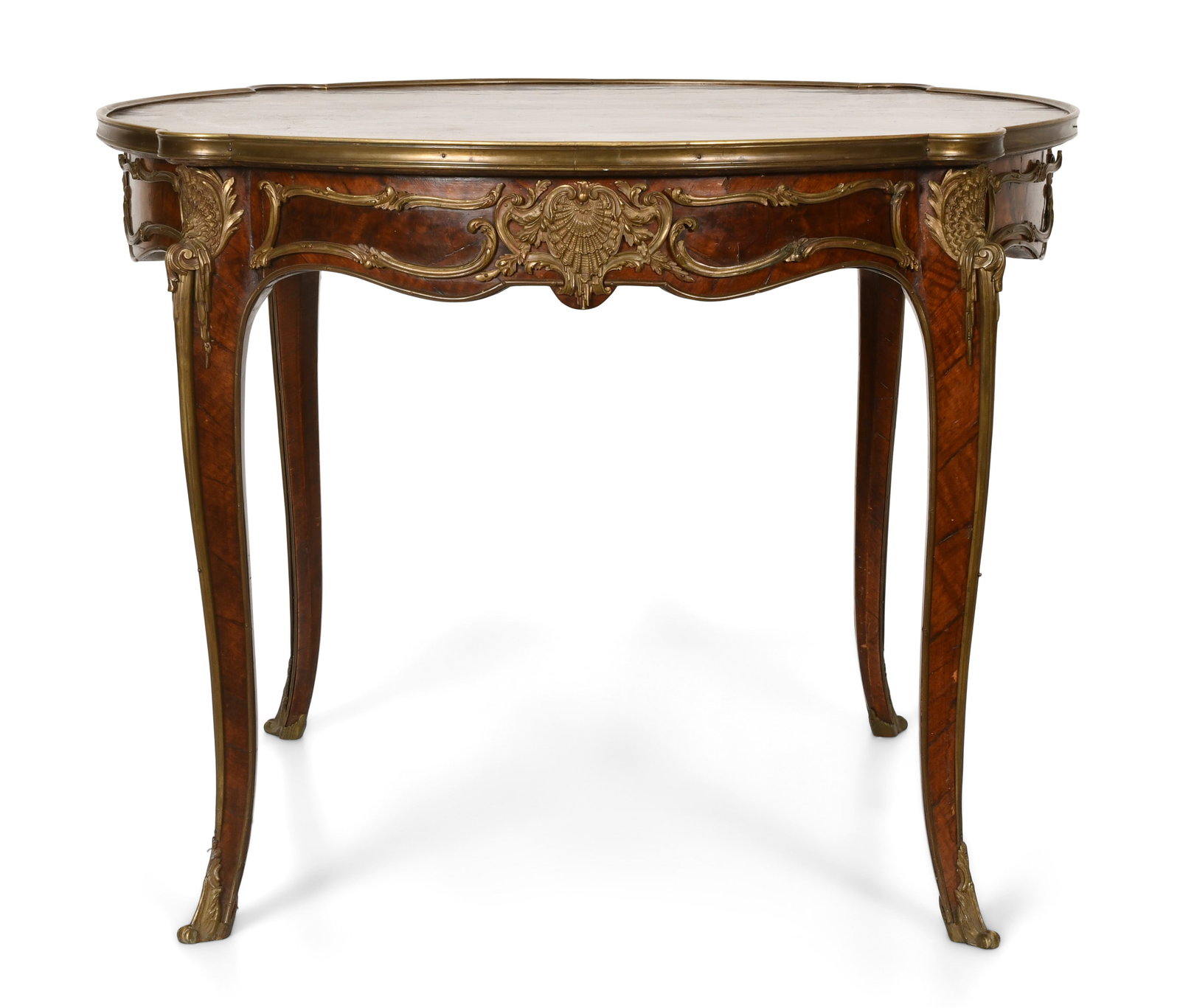 French Louis XV-Style Gilt Bronze-Mounted Burl Walnut Center Table (1 of 5)
