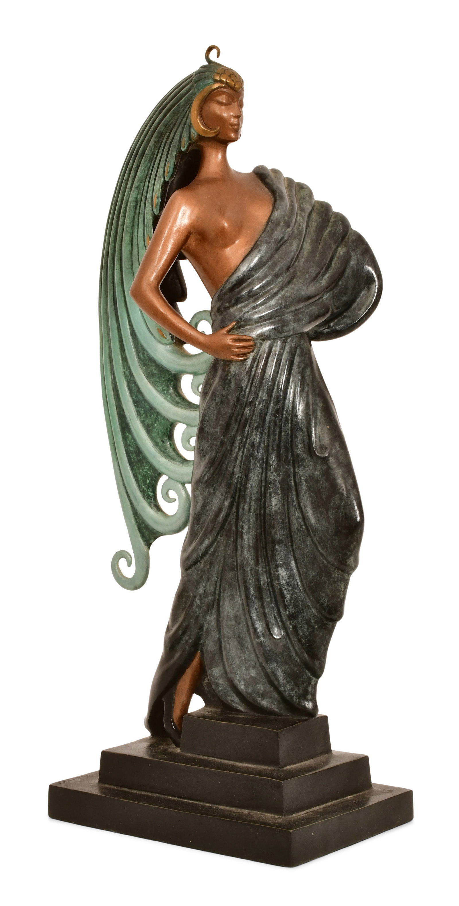 Erté (Russian/French, 1892-1990), "Beauty and the Beast": Erté (Romain de Tirtoff) (Russian/French, 1892-1990) "Beauty and the Beast" polychrome bronze signed "Erté" and stamped "202/250, RNP, Int. Corp, 1980" 17 x 4 1/2 x 6 1/2 inches Provenance: