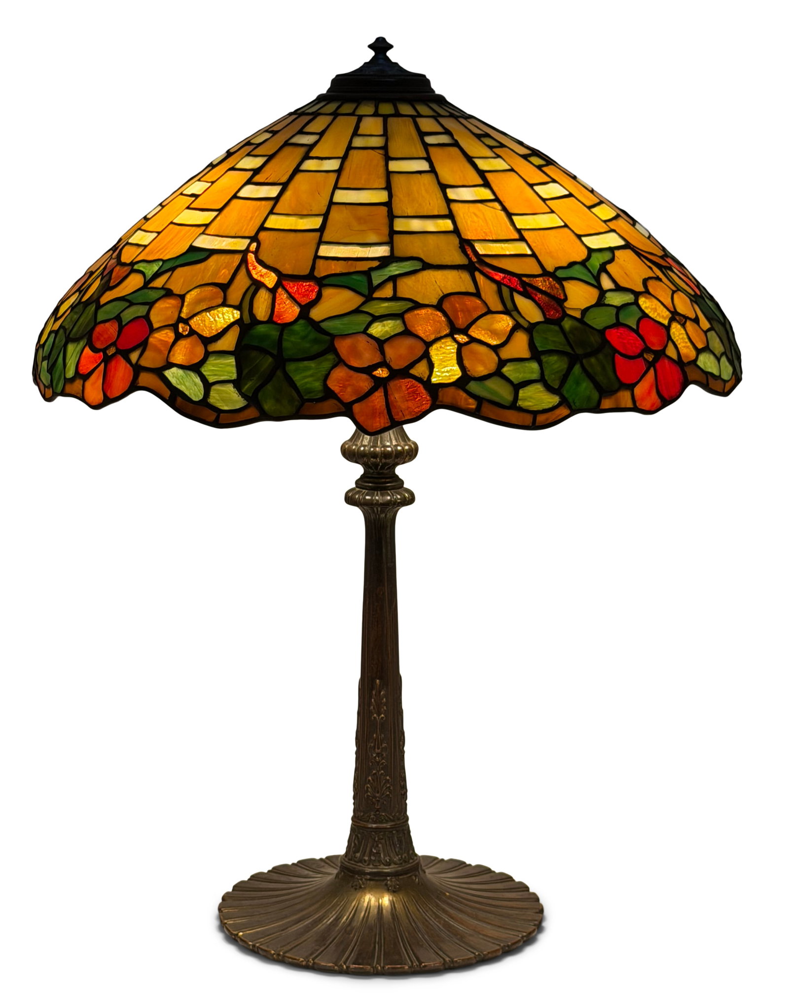 Wilkinson Co. "Nasturtium" Table Lamp: Wilkinson Co. "Nasturtium" Table Lamp circa 1915 leaded glass, patinated metal 26 1/2 x 20 inches Provenance: Property from a Massachusetts Collector