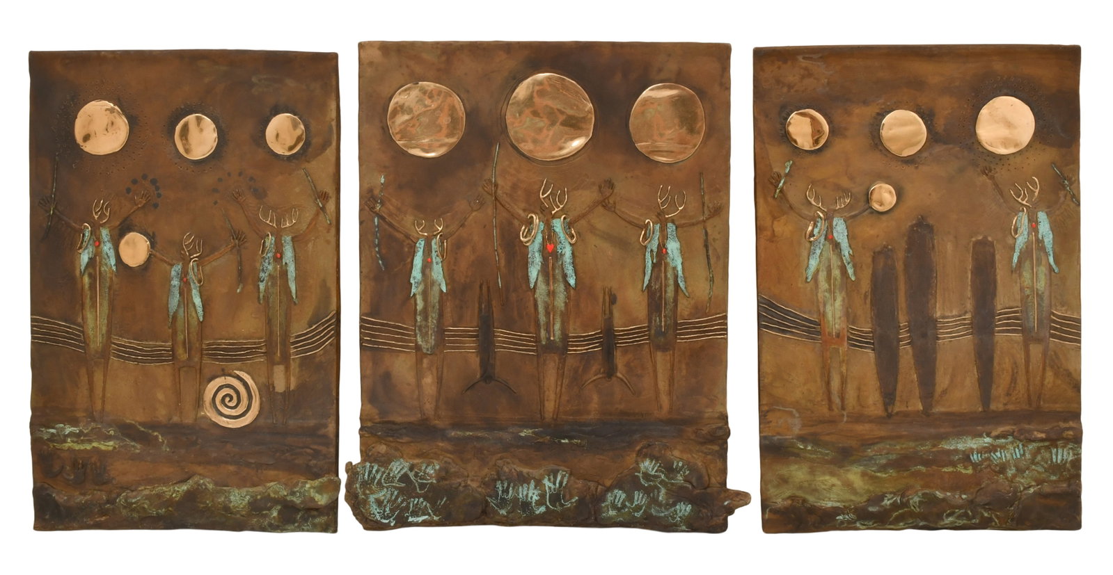Bill Worell (American, 1936-2021), "Painted Memories" Triptych: Bill Worell (American, 1936-2021) "Painted Memories" Triptych bronze marked to the reverse 18 x 15 inches (center)
