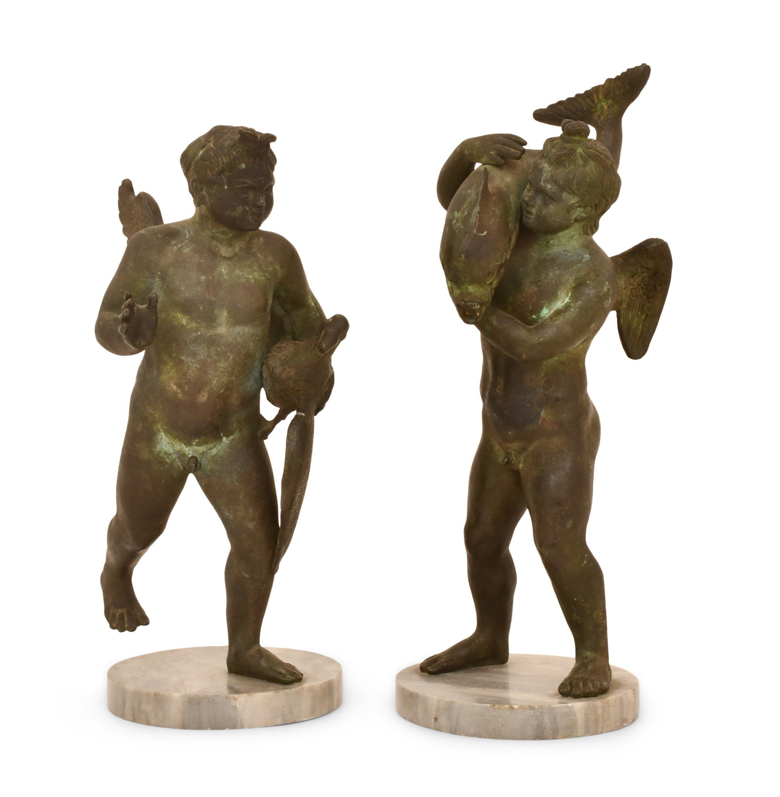 A Pair of Italian Grand Tour 19th Century Bronzes, Cupid Carrying a Dolphin on His Shoulder & Cupid: A Pair of Italian Grand Tour 19th Century Bronzes, Cupid Carrying a Dolphin on His Shoulder & Cupid Carrying a Swan 13 1/2 x 5 x 6 inches Provenance: Private Collection, New York
