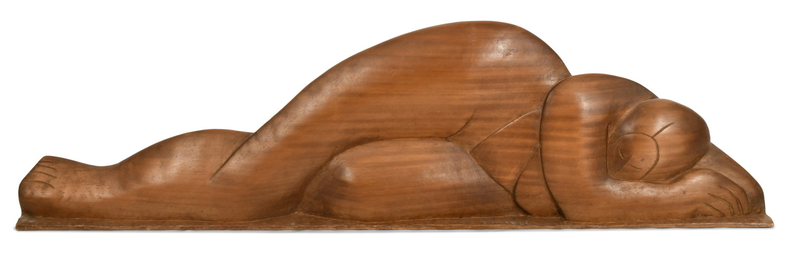 Vincent Leggiadro (Italian, b. 1934), Reclining Nude Wood Sculpture: Vincent Leggiadro (Italian, b. 1934) Reclining Nude wood sculpture signed and dated "V. Leggiadro, 70" 18 x 65 x 3 inches Provenance: Important Private Collection, Massachusetts