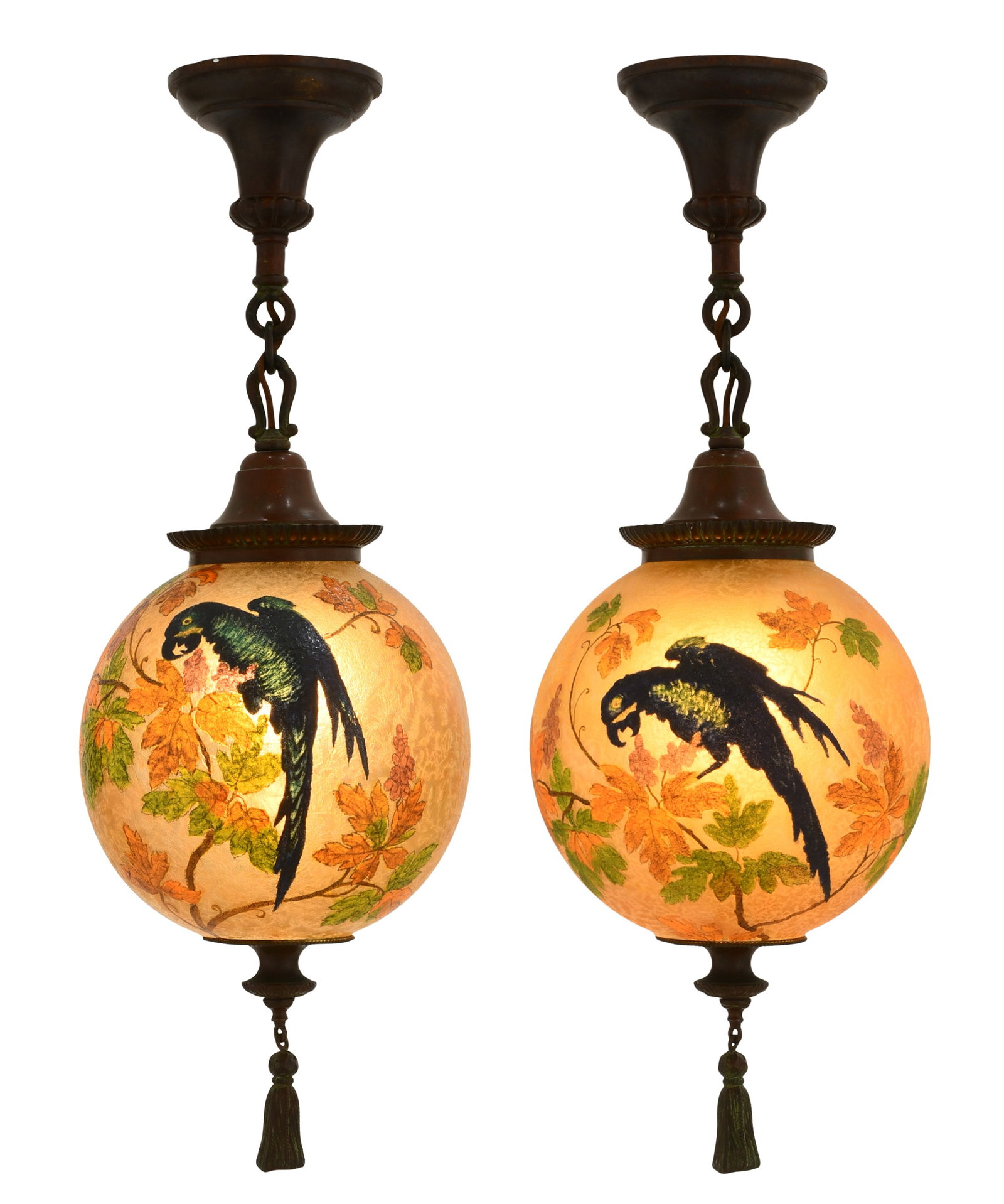 Handel, A Pair of "Parrot" Globe Ceiling Lights (1 of 10)