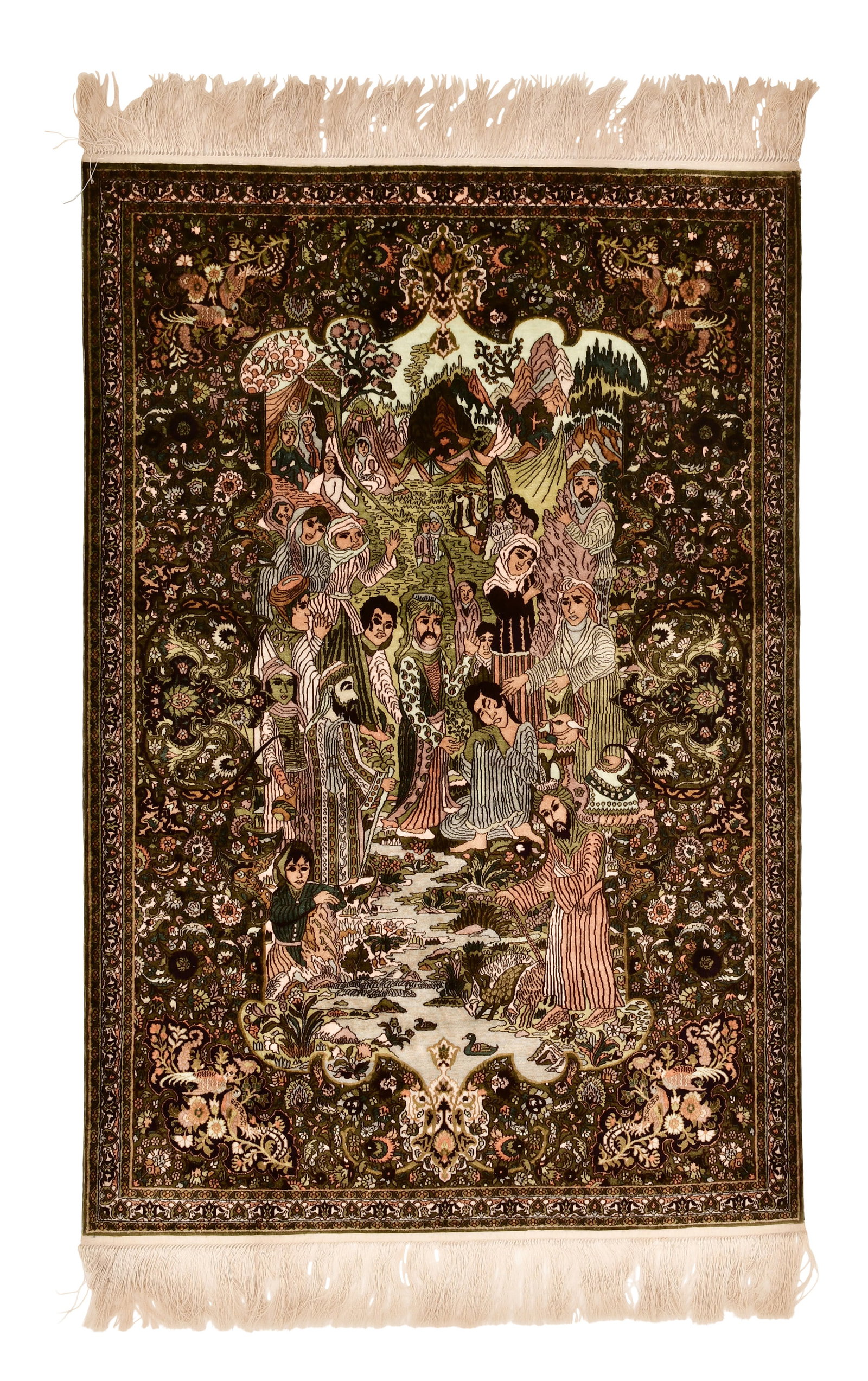 A Persian Figural Silk Rug (1 of 6)