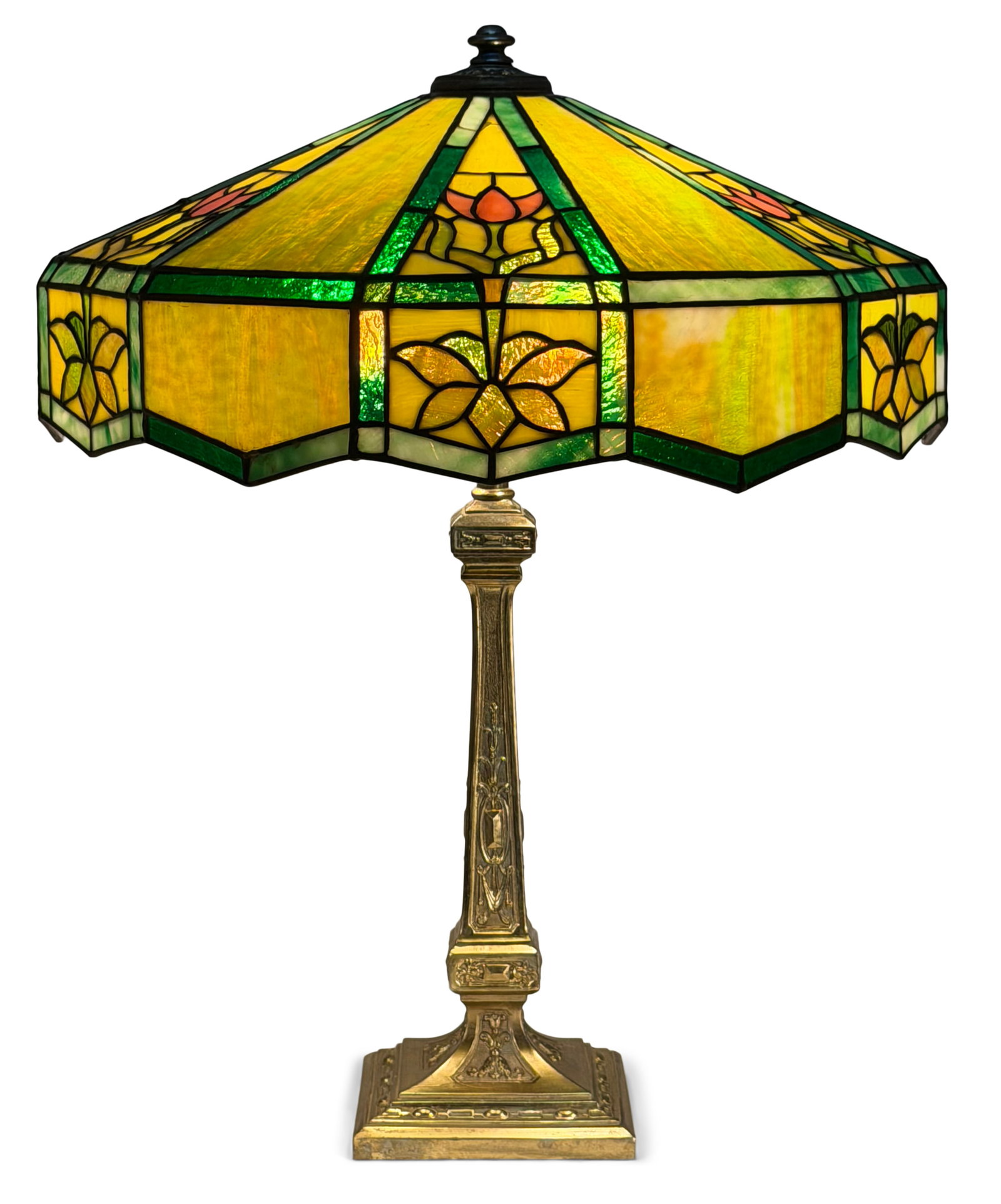Wilkinson Co. Floral Table Lamp: Wilkinson Co. Floral Table Lamp circa 1915 leaded glass, gilt metal 26 1/2 x 20 1/2 inches Provenance: Property from a Massachusetts Collector