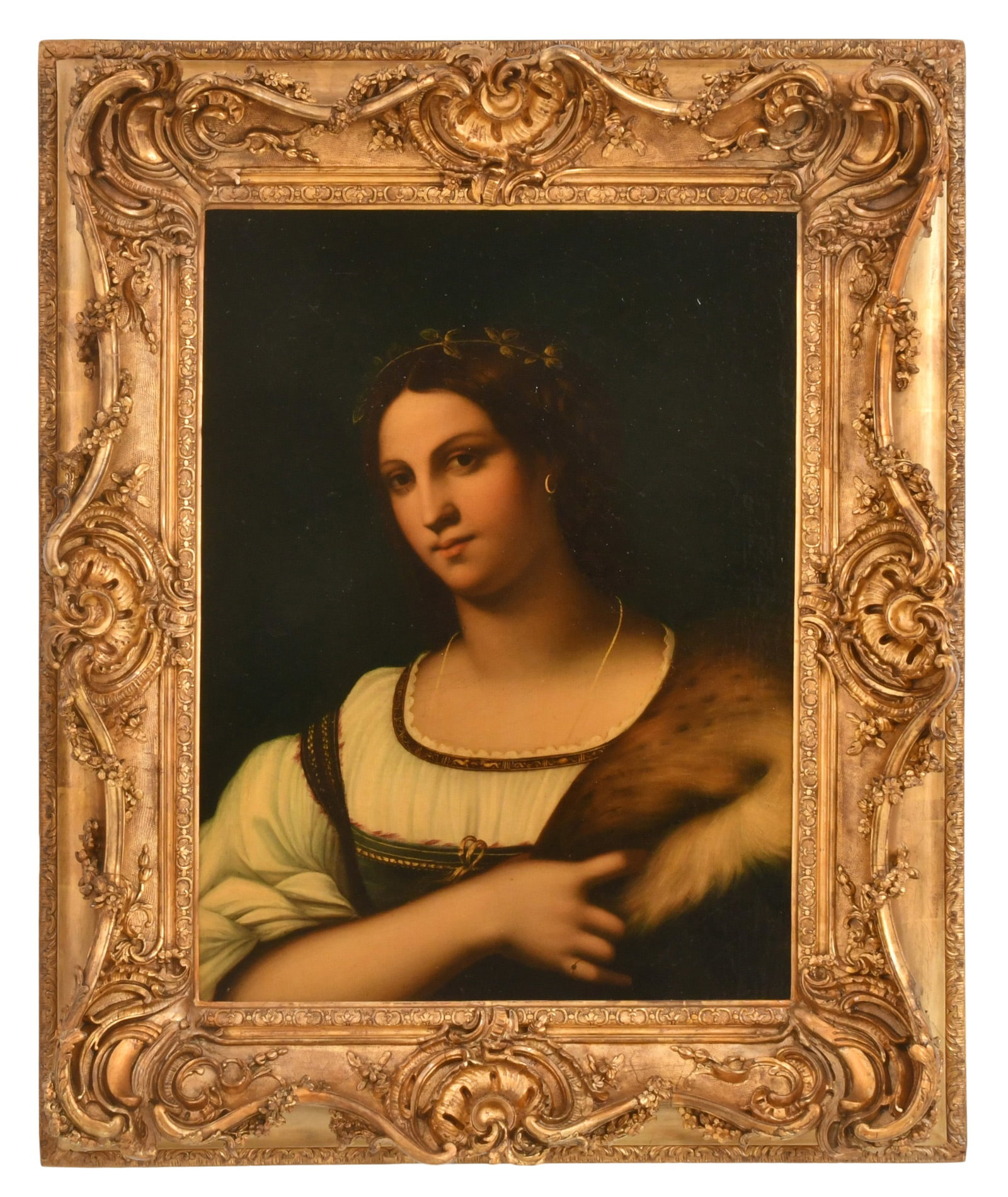 Italian School, 18th/19th Century, Portrait of a Lady with a Fur Stole, After Sebastiano del Piombo: Italian School, 18th/19th Century, Portrait of a Lady with a Fur Stole, After Sebastiano del Piombo (Italian, 1485-1547), Oil on Board 26 3/4 x 21 1/2 inches (board) 36 1/2 x 30 inches (frame)