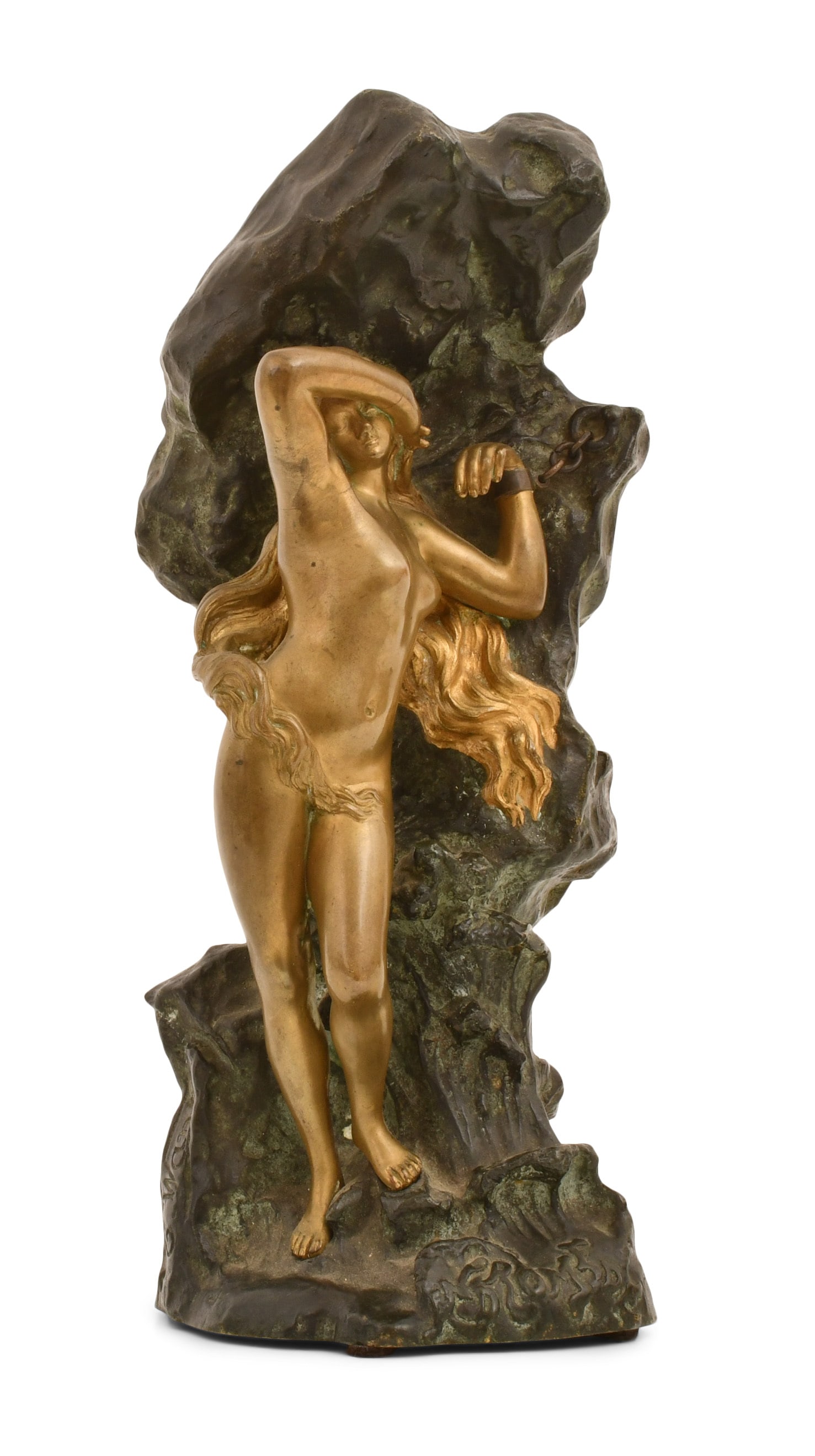 Ernest Wante (French, 1872-1960), "Andromeda": Ernest Wante (French, 1872-1960) "Andromeda" gilt and patinated bronze signed and titled "E. Wante, Andromeda" 11 1/2 x 5 1/2 x 4 1/2 inches Provenance: The Estate of Steve Hohener, North Carolina