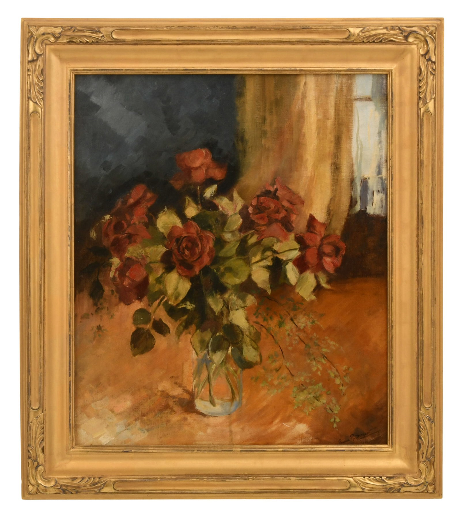 Geneve Rixford Sargeant (American, 1868-1957), Still Life with Roses: Geneve Rixford Sargeant (American, 1868-1957) Still Life with Roses oil on canvas signed "Geneve R. Sargeant" (lower right) 26 x 22 inches (canvas) 33 x 29 inches (frame) Provenance: The Estate of
