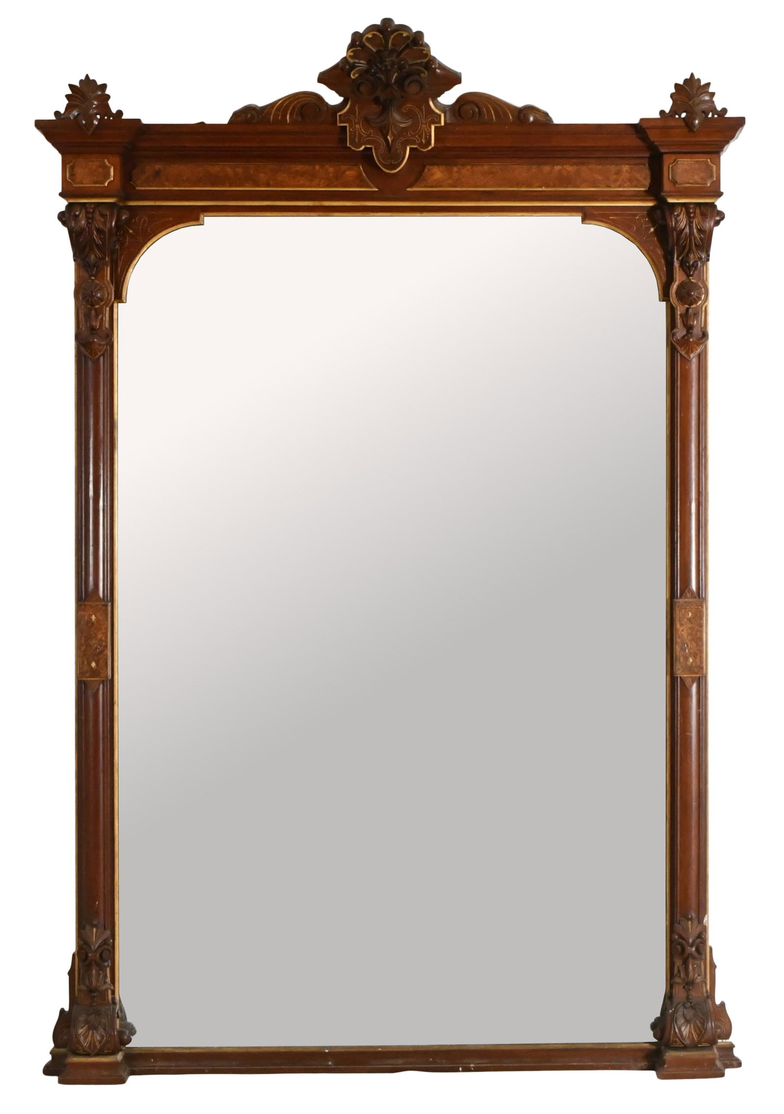 A Large American Renaissance Revival Parcel-Gilt & Burl Walnut Overmantel Mirror (1 of 9)