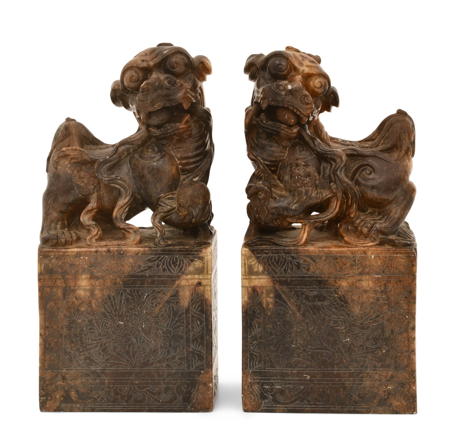 A Pair of Chinese Carved Hardstone Foo Dog Chops (1 of 7)