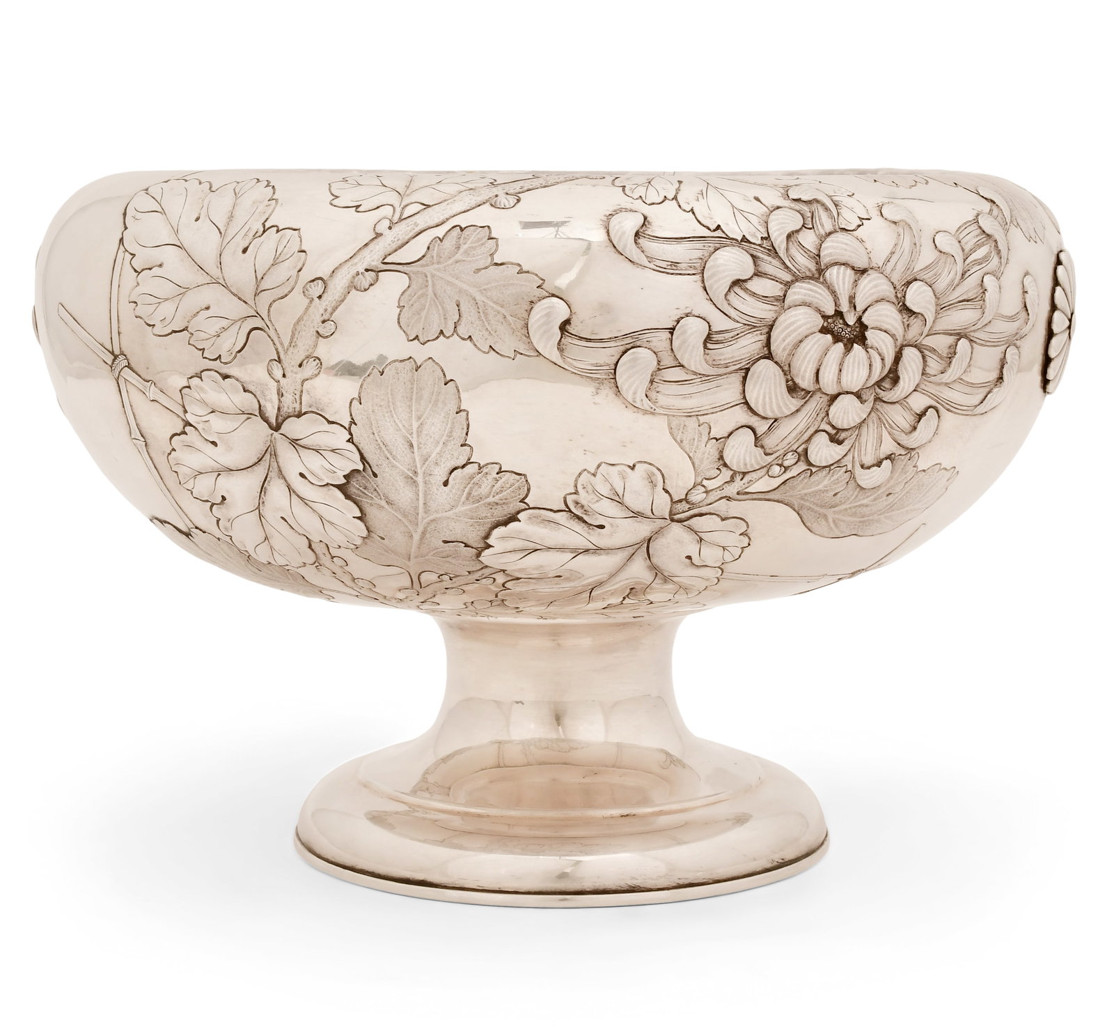 A Chinese Sterling Silver Floral Bowl: A Chinese Sterling Silver Floral Bowl 19th/20th century 7 1/2 x 11 1/2 inches 62.60 troy ounces