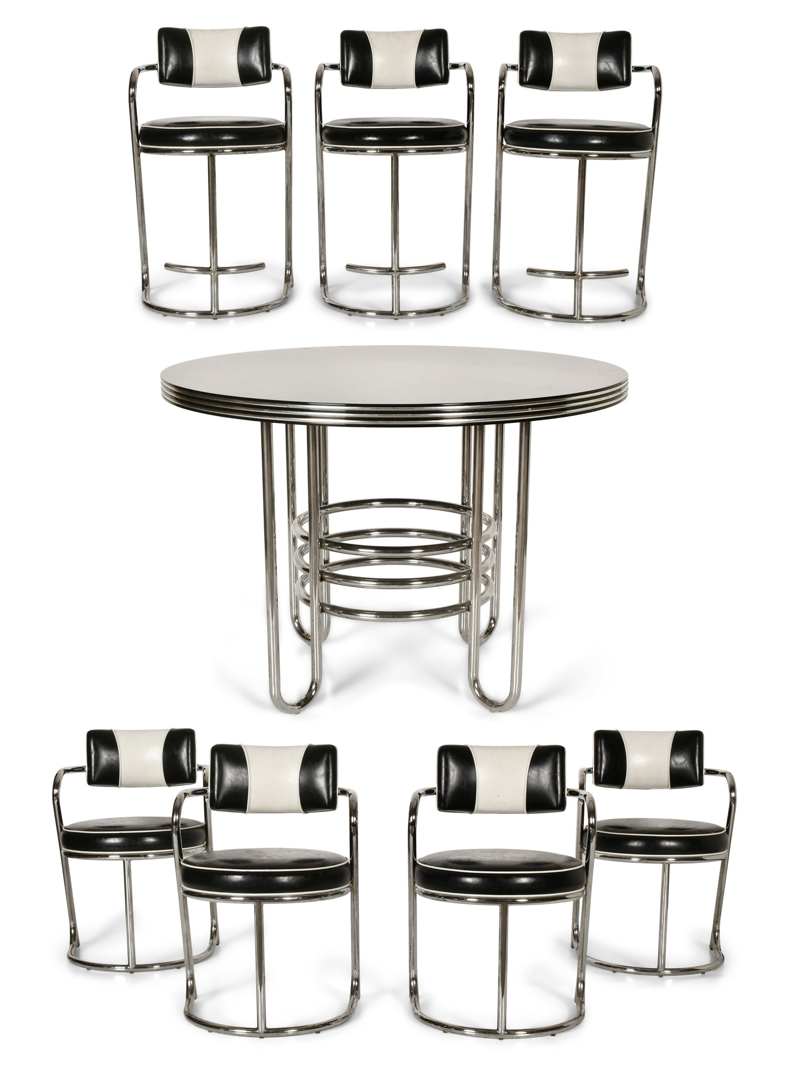 An Art Deco Chrome Round Table with Four Chairs and Three Stools (1 of 1)