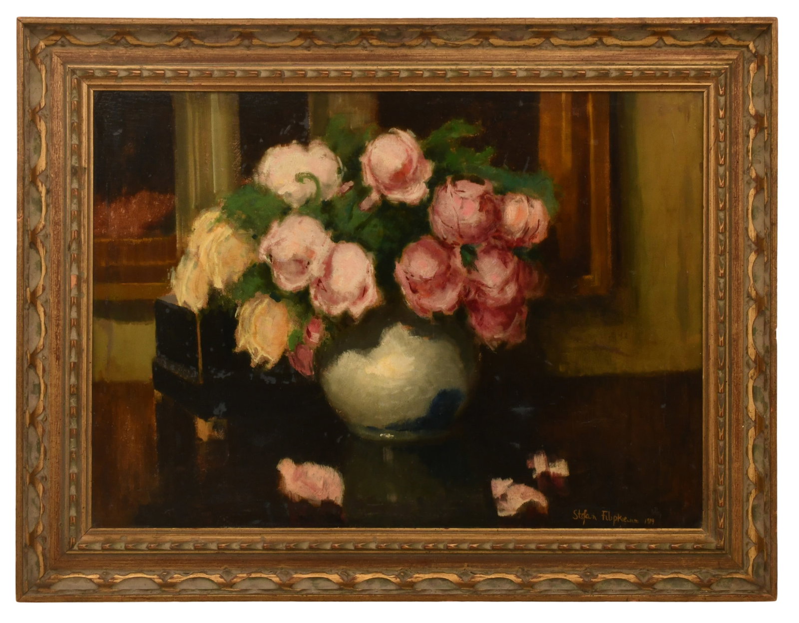 Stefan Filipkiewicz (Polish, 1879-1944), Still Life with Flowers: Stefan Filipkiewicz (Polish, 1879-1944) Still Life with Flowers oil on board signed and dated "Stefan Filipkiewicz, 1919" (lower right) 20 x 27 1/2 inches (board) 25 x 33 1/2 inches (frame) Provena