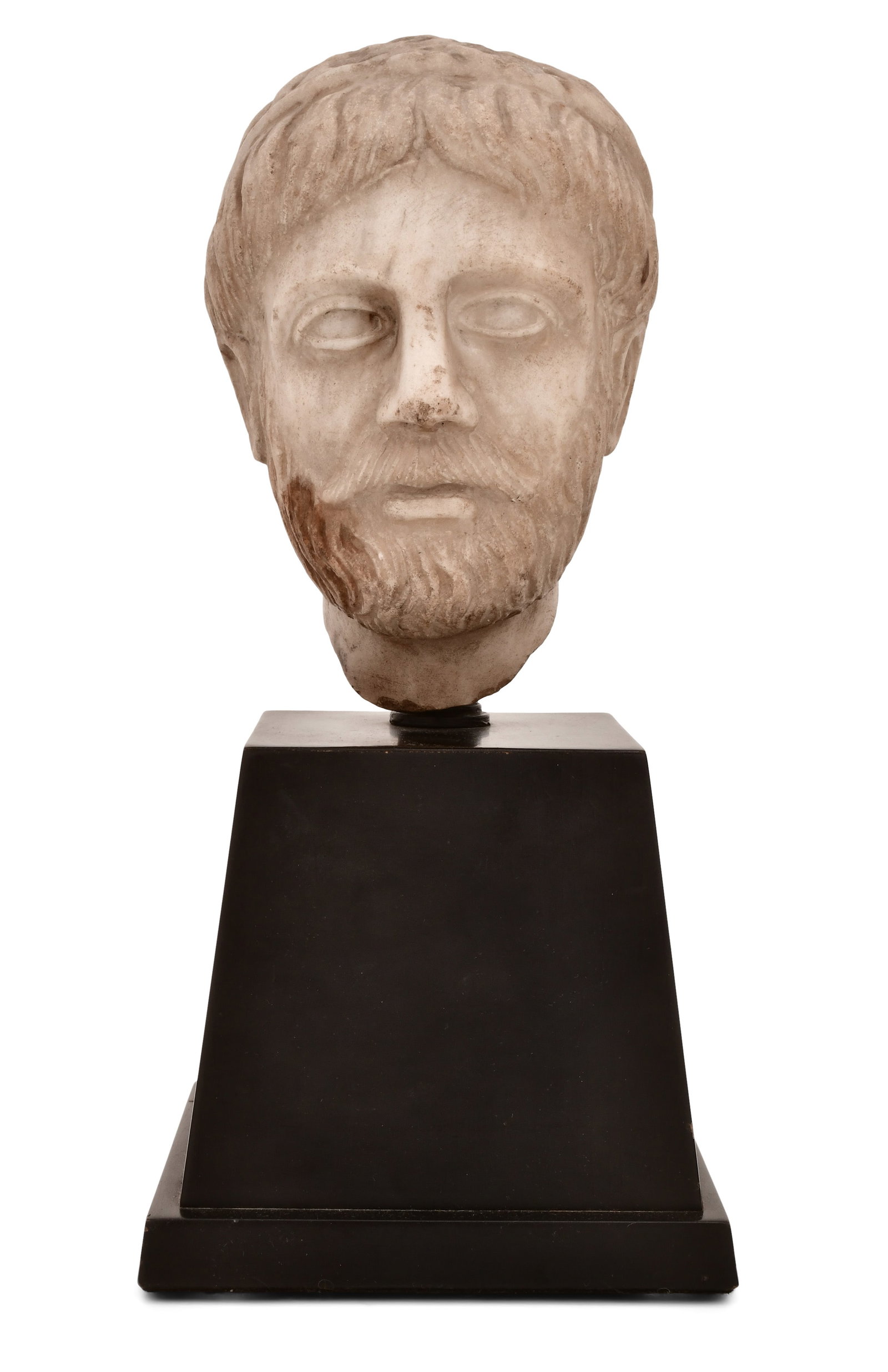 An Italian Marble Head of a Roman Man: An Italian Marble Head of a Roman Man 14 x 6 x 6 inches Provenance: Private Collection, New York