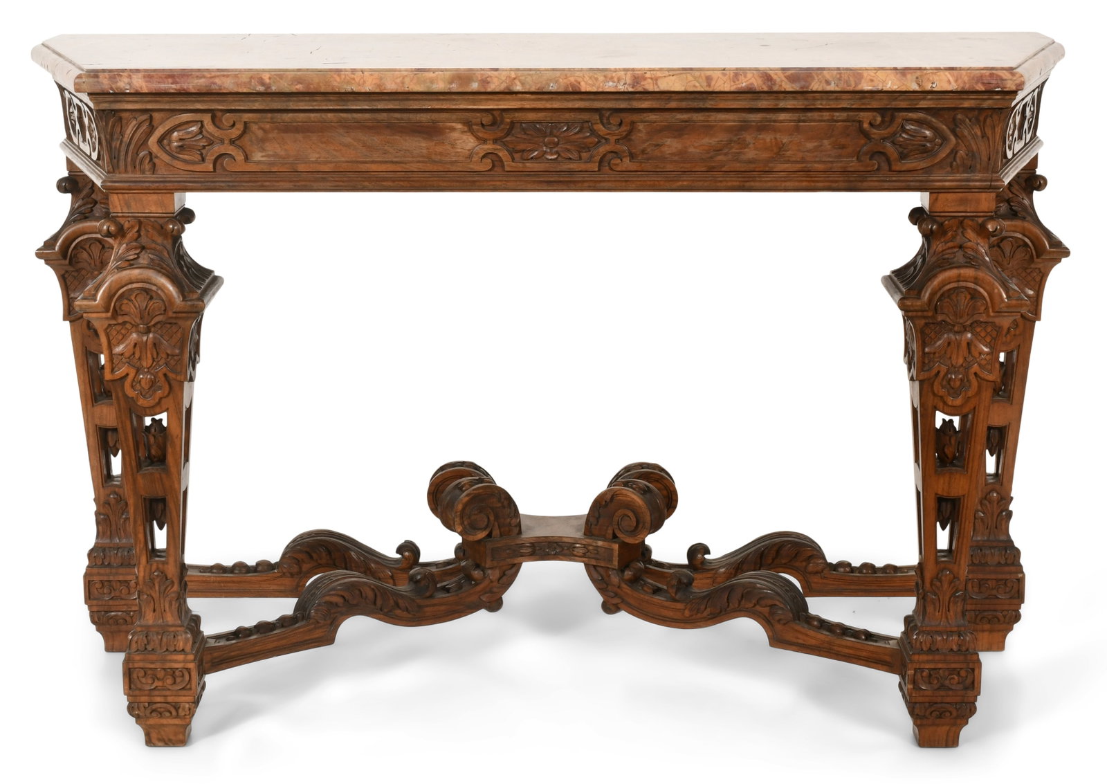 European Carved Walnut Console Table with Marble Top (1 of 6)