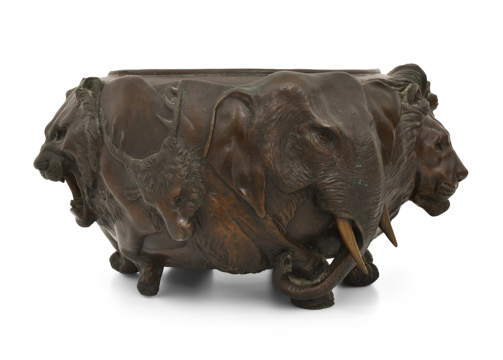 A Large Japanese Bronze Jardiniere with Animal Heads (1 of 9)