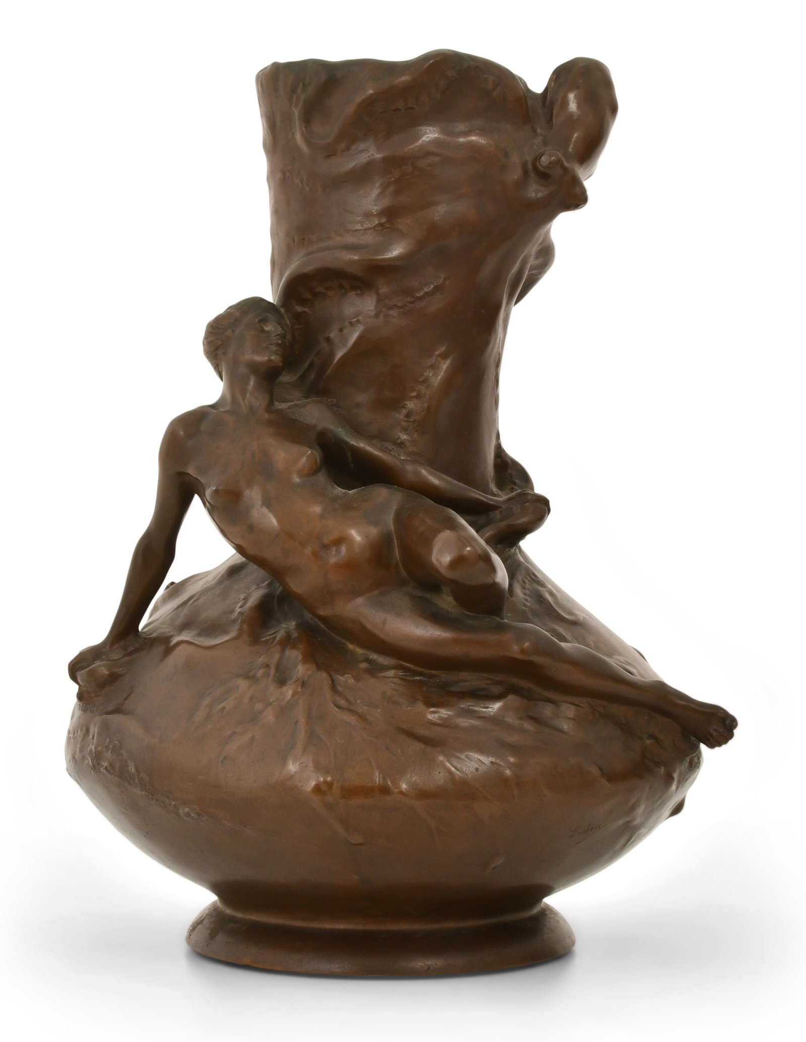 Auguste Ledru (French, 1860-1902), "The Prey" Vase, Cast by Susse Frères: Auguste Ledru (French, 1860-1902) "The Prey" Vase, Cast by Susse Frères patinated bronze marked "Ledru / Susse Fres Paris Edt" 18 x 11 1/2 inches Provenance: The Estate of Steve Hohener, North Ca