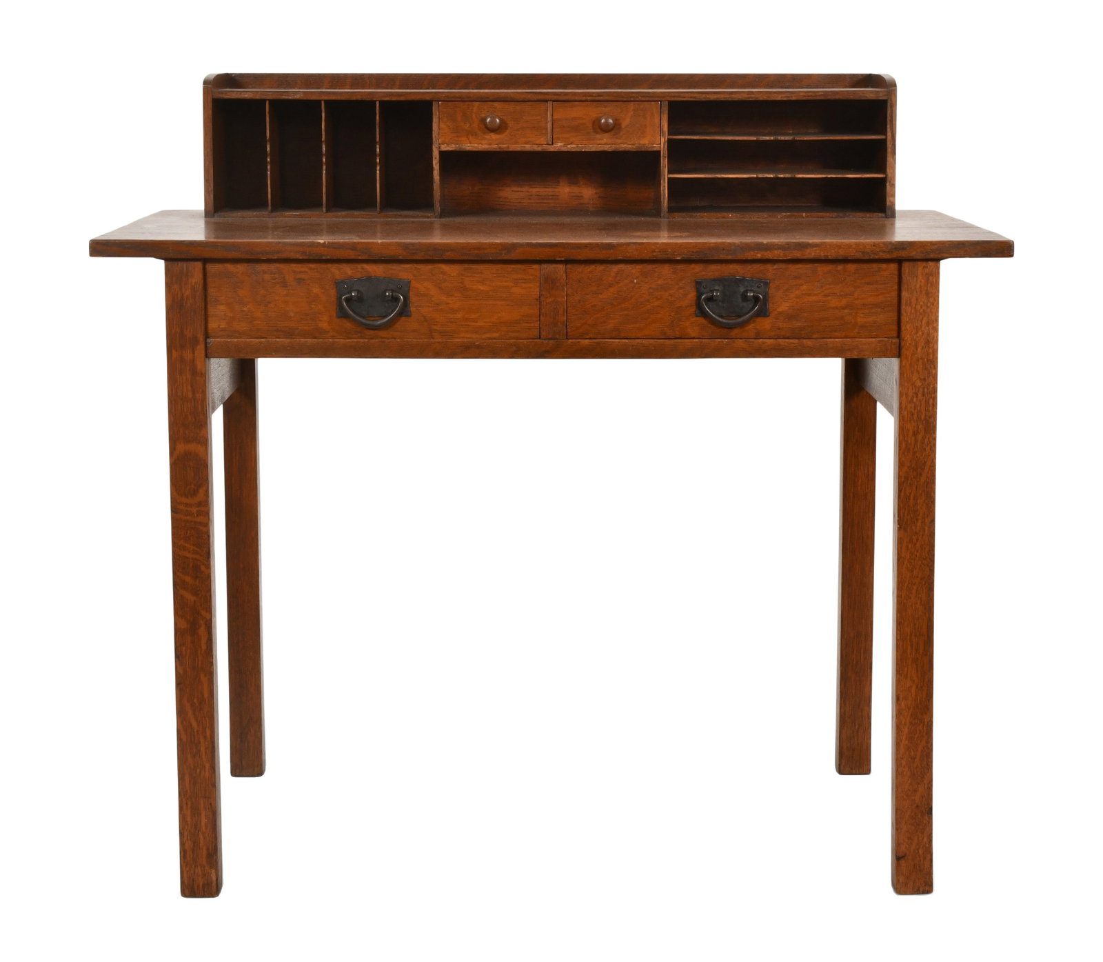 Gustav Stickley (1858-1942), Writing Desk, No. 720: Gustav Stickley (American, 1858-1942) Writing Desk, No. 720 circa 1905 oak, copper signed with red decal 37 x 40 x 22 1/2 inches