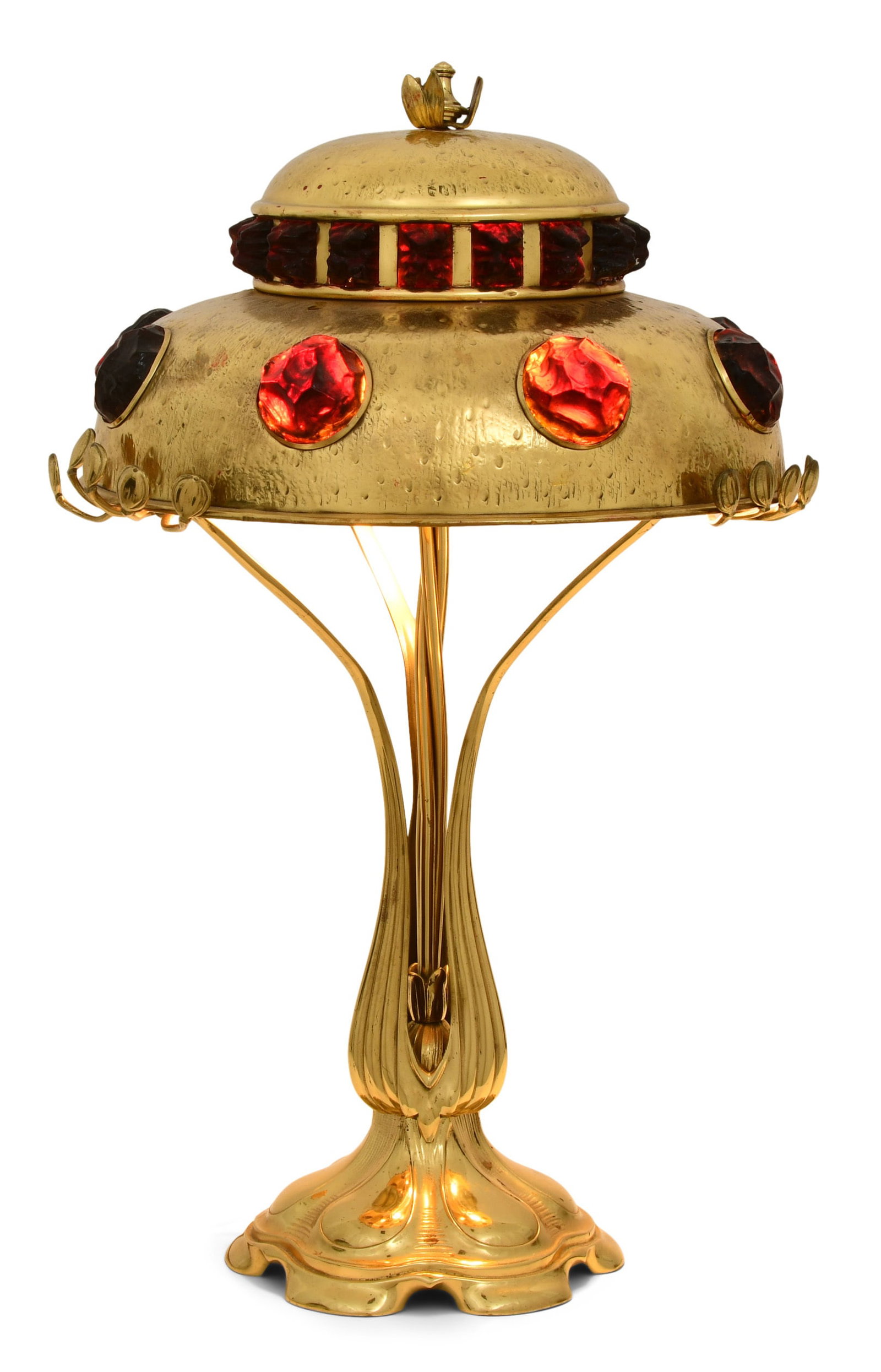Austrian Art Nouveau Bronze, Brass & Chunk Glass Table Lamp: Austrian Art Nouveau Bronze, Brass & Chunk Glass Table Lamp early 20th century 25 x 15 1/2 inches Provenance: Private Collection, New Jersey
