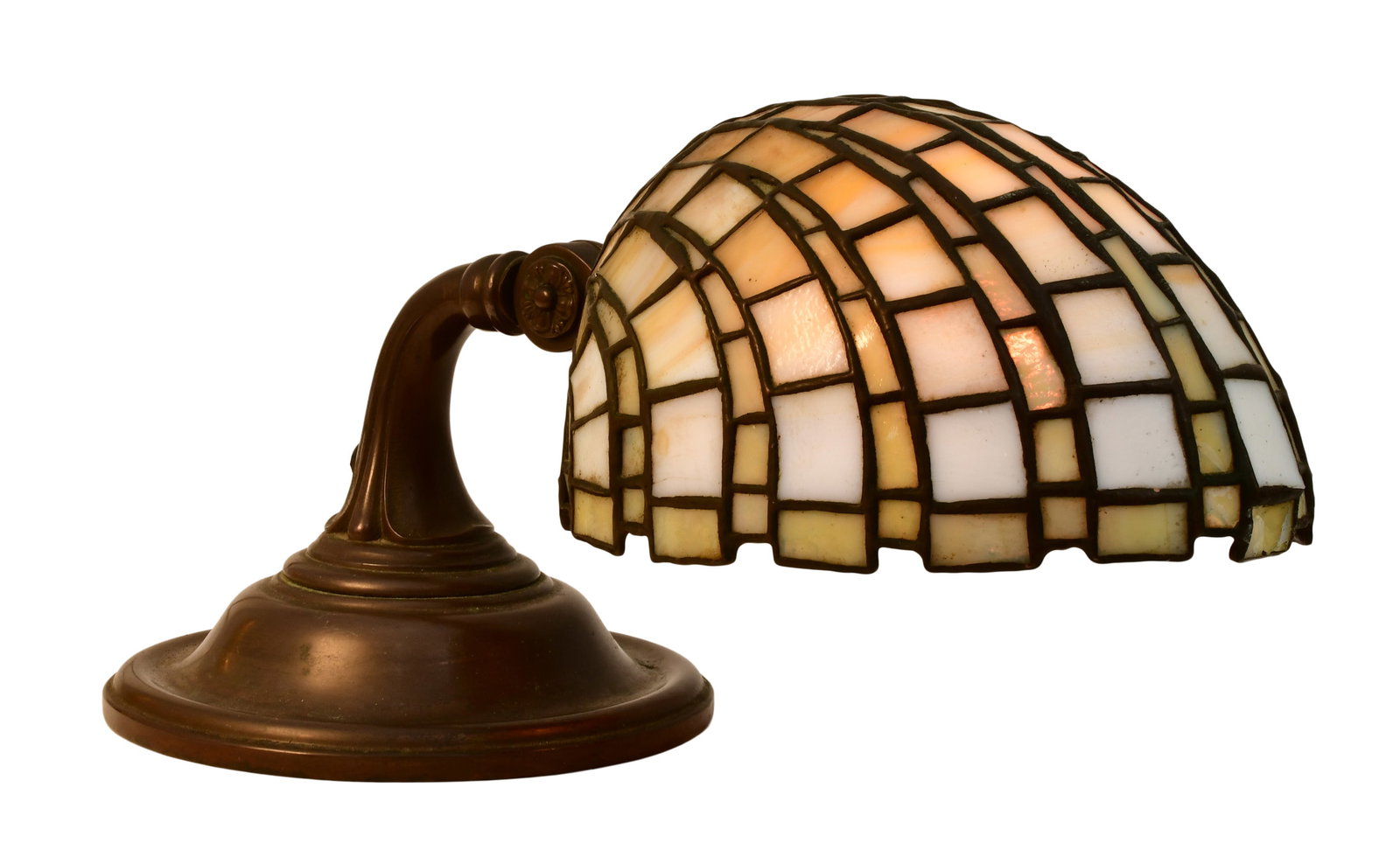 Duffner & Kimberly "Shell" Piano Lamp: Duffner & Kimberly (New York, est. 1905) "Shell" Piano Lamp circa 1910 leaded glass, patinated bronze 7 x 14 1/2 x 7 inches Provenance: Private Collection, Connecticut