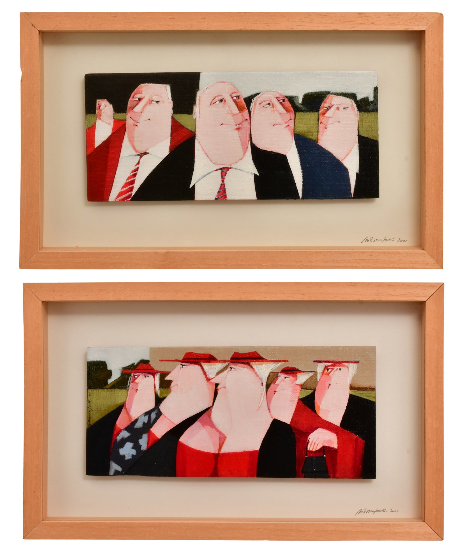 Jean Marie Boomputte (Belgian, b. 1947), Pair of Paintings Depicting Men & Women (1 of 8)