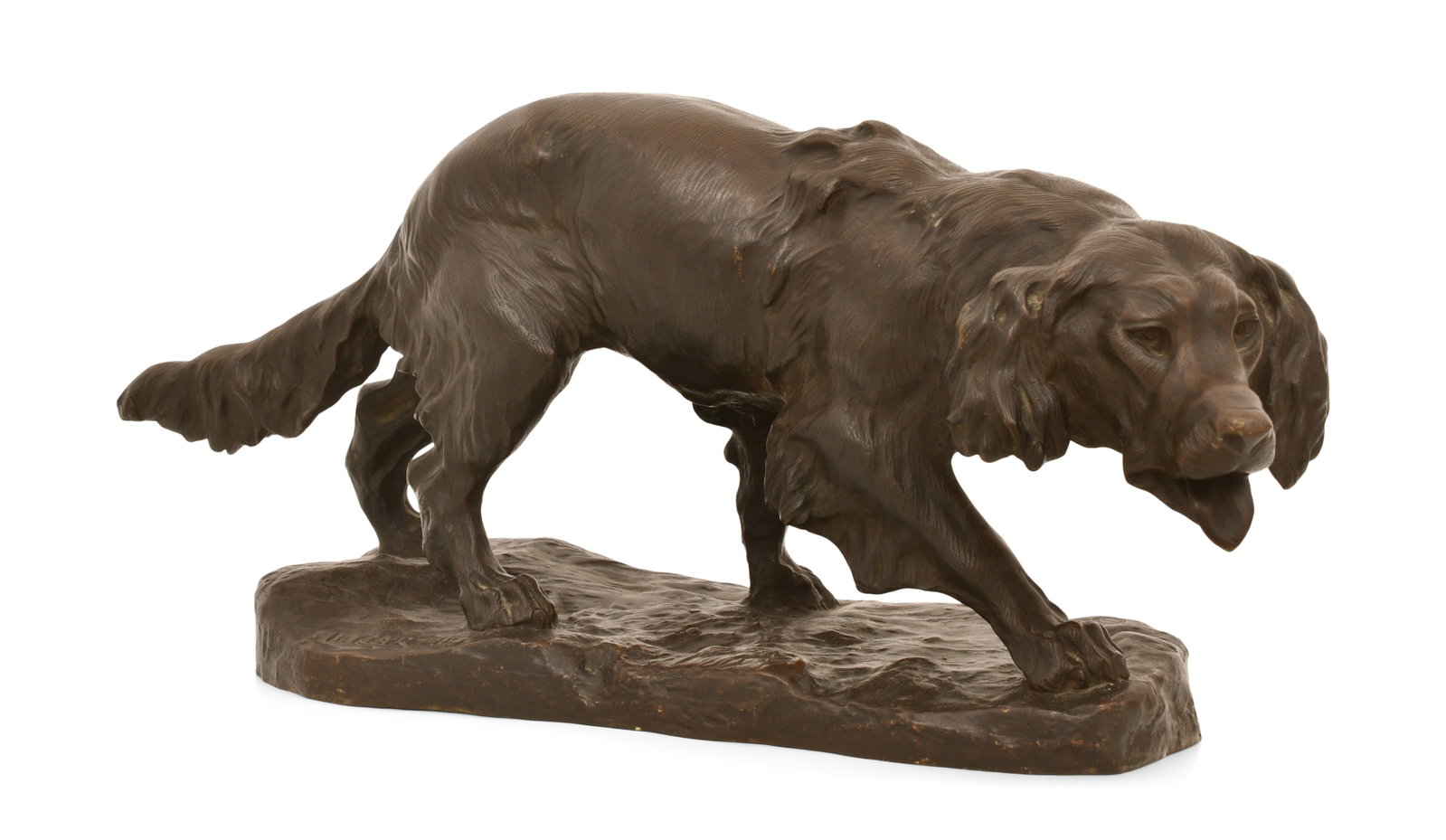 Thomas Francois Cartier (French, 1879-1943), Bronze Sculpture of a Hunting Dog: Thomas Francois Cartier (French, 1879-1943) Sculpture of a Hunting Dog patinated bronze signed "Th. Cartier" and with foundry stamp 10 1/2 x 23 x 7 1/2 inches