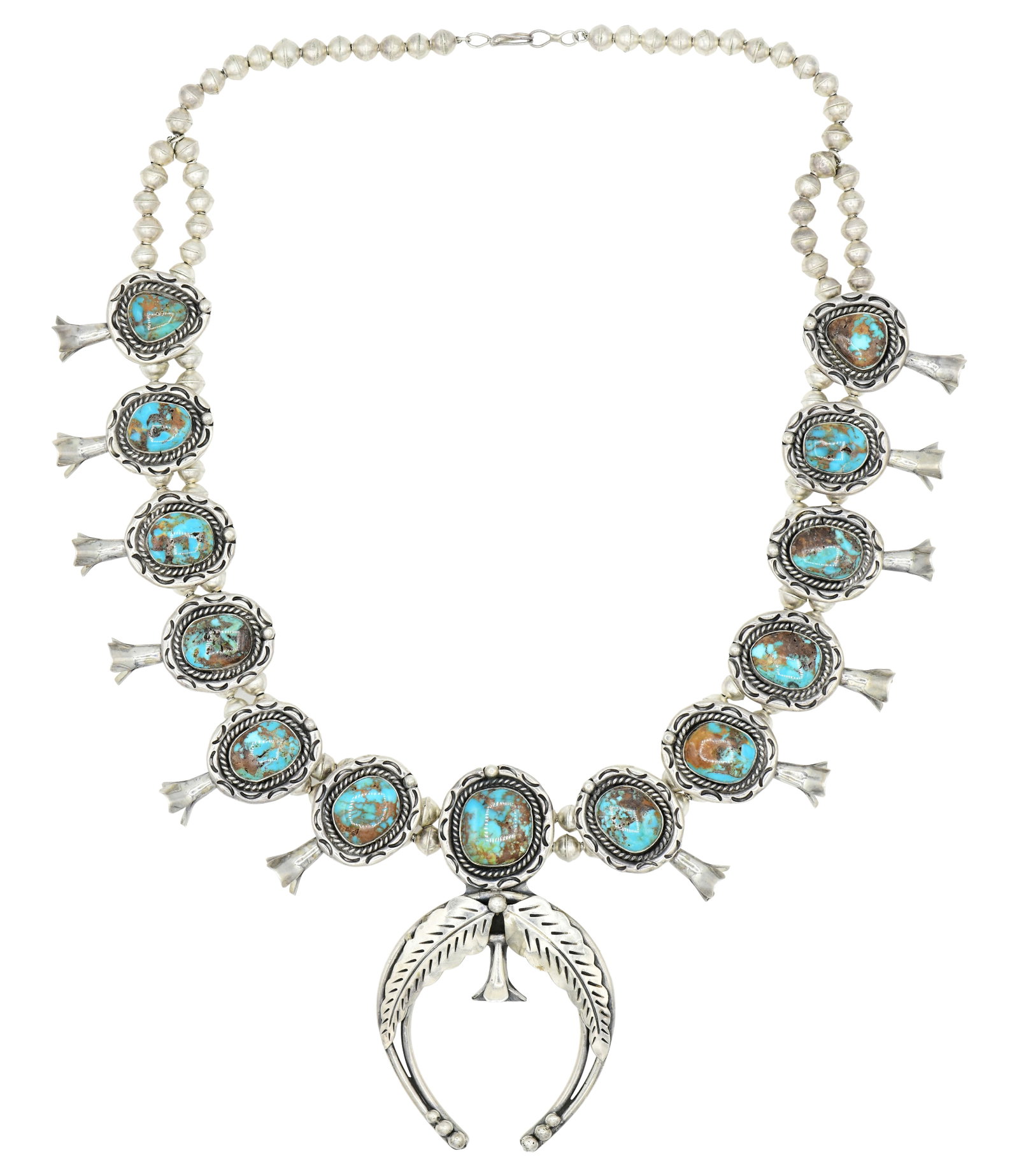 Sterling Silver & Royston Turquoise Squash Blossom Necklace (1 of 3)