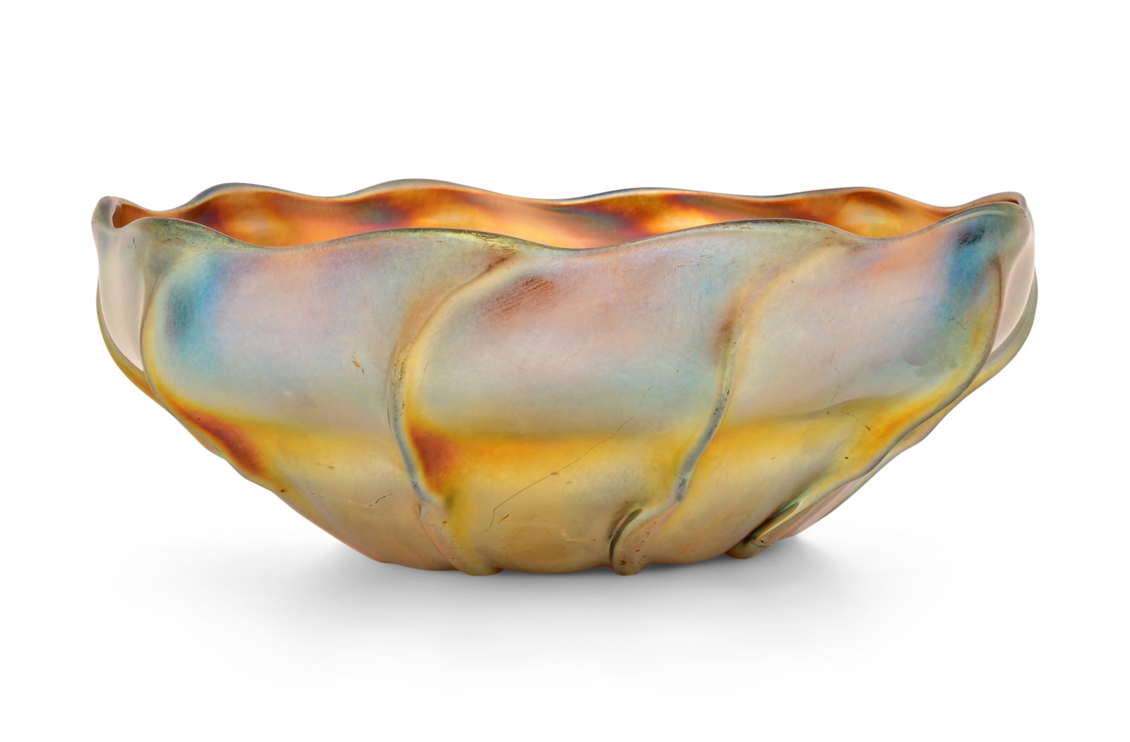 Tiffany Studios Favrile Glass Bowl: Tiffany Studios Bowl circa 1910 favrile glass engraved "L.C.T. Favrile" 4 x 11 inches Provenance: Private Collection, Maryland