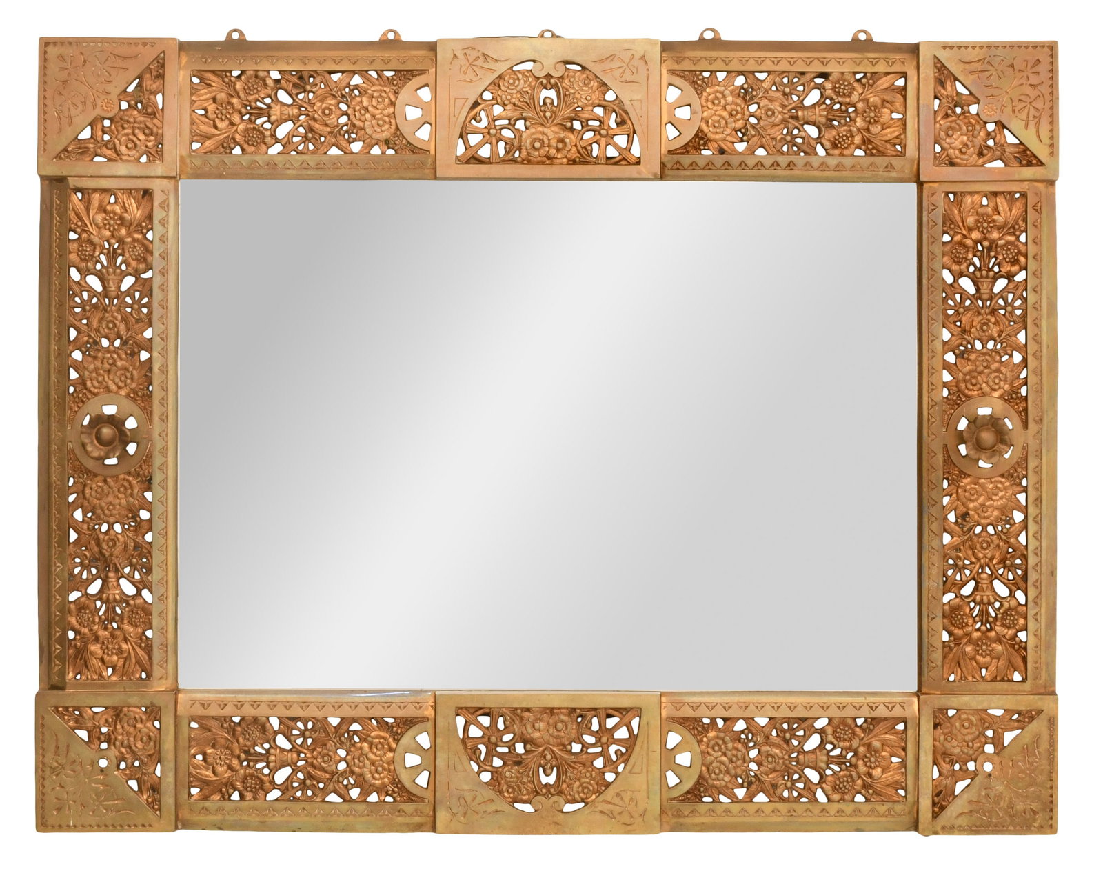 Attr. Charles Parker Company Brass Mirror: Attributed to Charles Parker Company (Meriden, Connecticut, 1832-1957) Mirror circa 1885 brass, glass 21 1/2 x 27 1/2 inches Provenance: Private Collection, New York