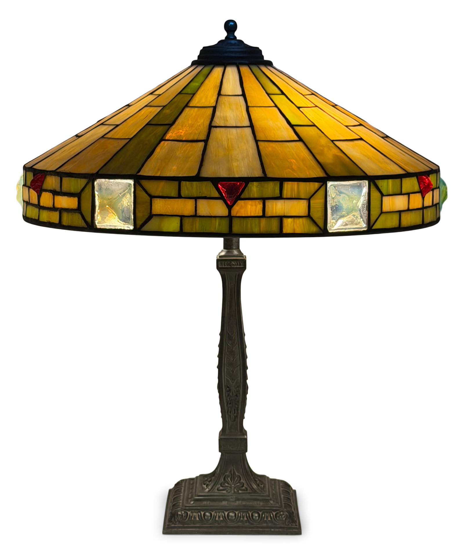 Wilkinson Co. Arts & Crafts "Jeweled" Table Lamp: Wilkinson Co. Arts & Crafts "Jeweled" Table Lamp circa 1915 leaded glass, patinated metal 23 x 19 inches Provenance: Property from a Massachusetts Collector