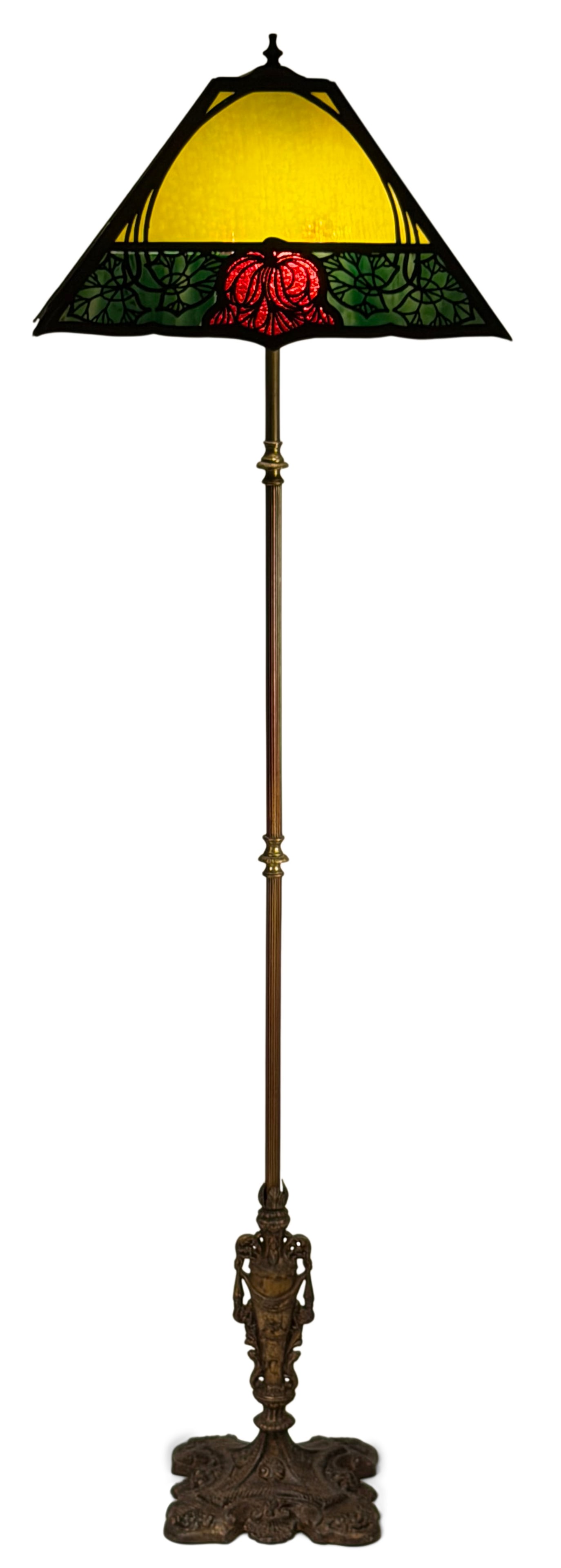 Bradley & Hubbard Arts & Crafts Floor Lamp: Bradley & Hubbard Arts & Crafts Floor Lamp early 20th century slag glass, patinated metal 63 x 18 x 18 inches Provenance: Property from a Massachusetts Collector