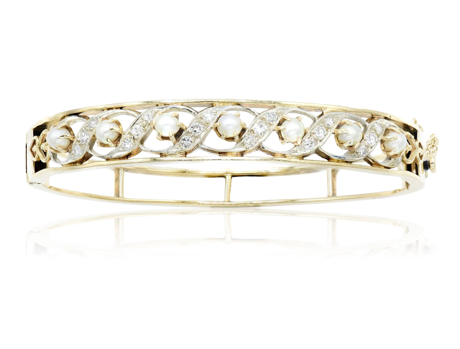 14K Yellow Gold, Diamond & Pearl Bracelet (1 of 5)