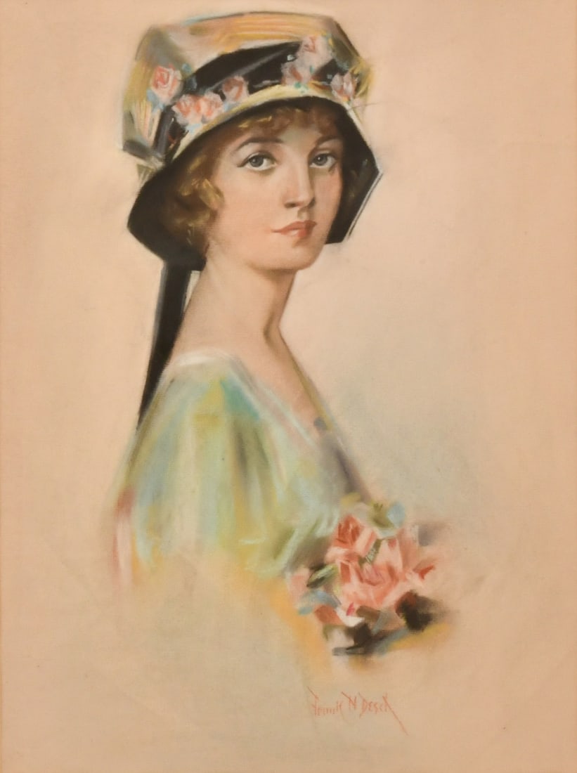 Frank Desch (American, 1873-1934), Portrait of a Woman: Frank Desch (American, 1873-1934) Portrait of a Woman pastel on paper signed lower middle 20 x 14 3/4 inches (sight) 28 1/2 x 24 1/2 inches (frame) Provenance: Private Collection, New Jersey