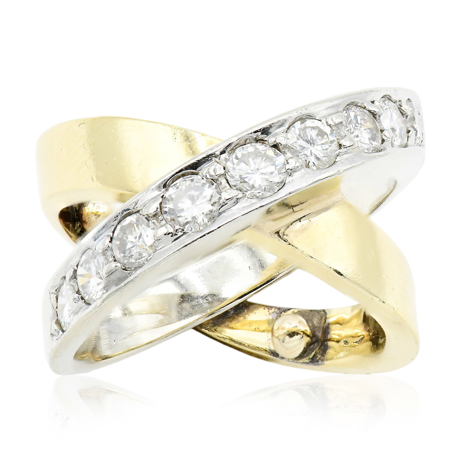 14K Yellow Gold, White Gold & Diamond Criss Cross Ring (1 of 5)