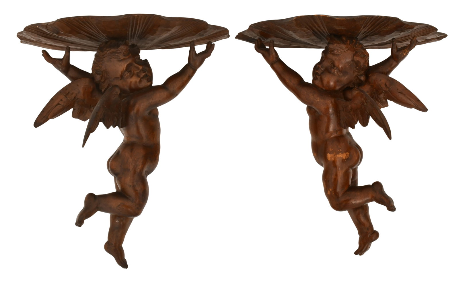 A Pair of Italian Carved Walnut Putti Wall Shelves (1 of 5)