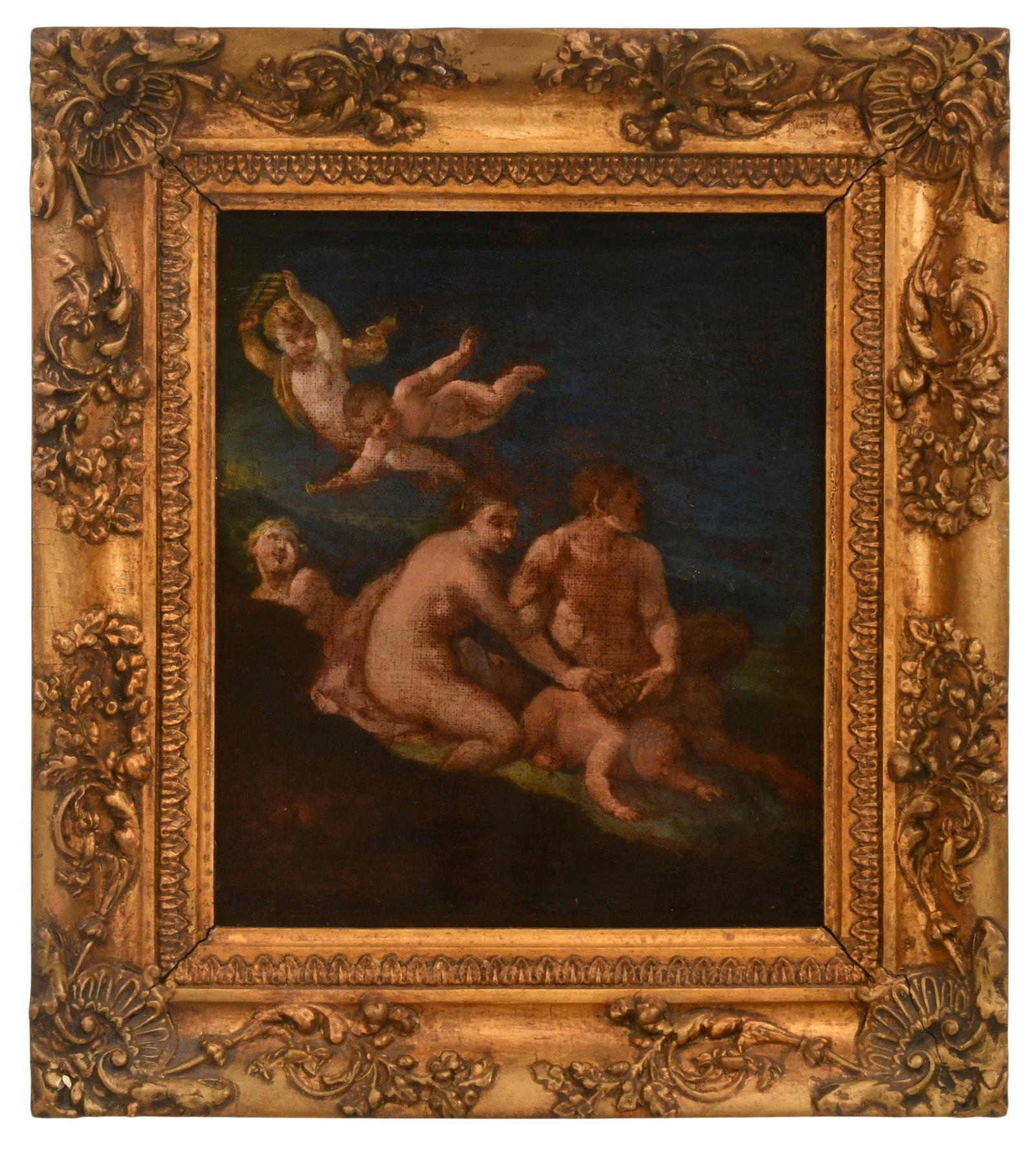 Old Master Mythological Painting, 18th Century, Oil on Canvas Laid on Panel: Old Master Mythological Painting, 18th Century, Oil on Canvas Laid on Panel 8 3/4 x 9 1/4 inches (panel) 15 x 13 1/2 inches (frame) Provenance: Private Collection, Florida