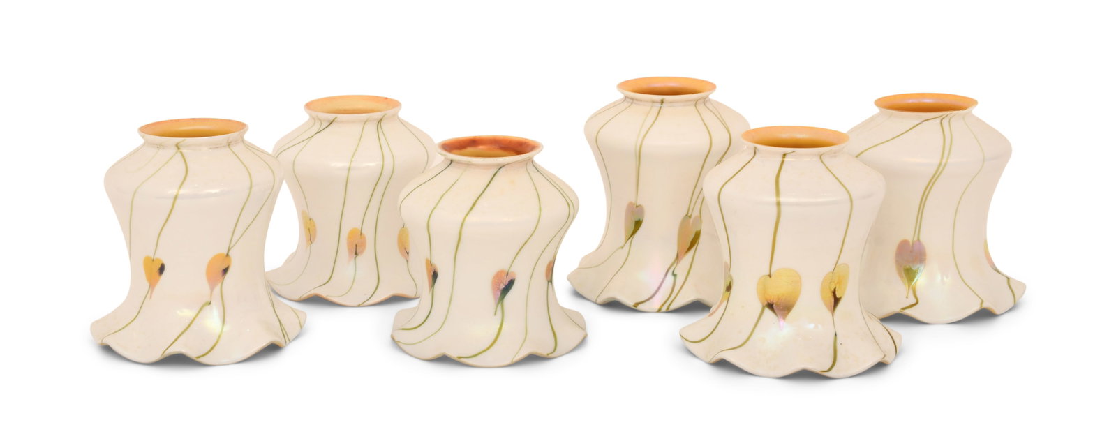Set of Six Fostoria "Hearts and Vines" Art Glass Shades (1 of 3)