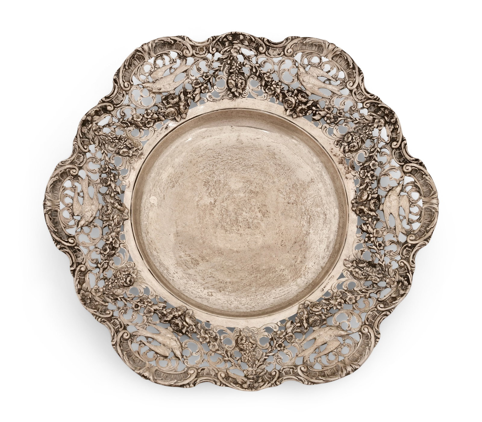 German Silver Reticulated Bowl: German Silver Reticulated Bowl early 20th century marked "800" 12 1/4 in. diameter 17.55 troy ounces