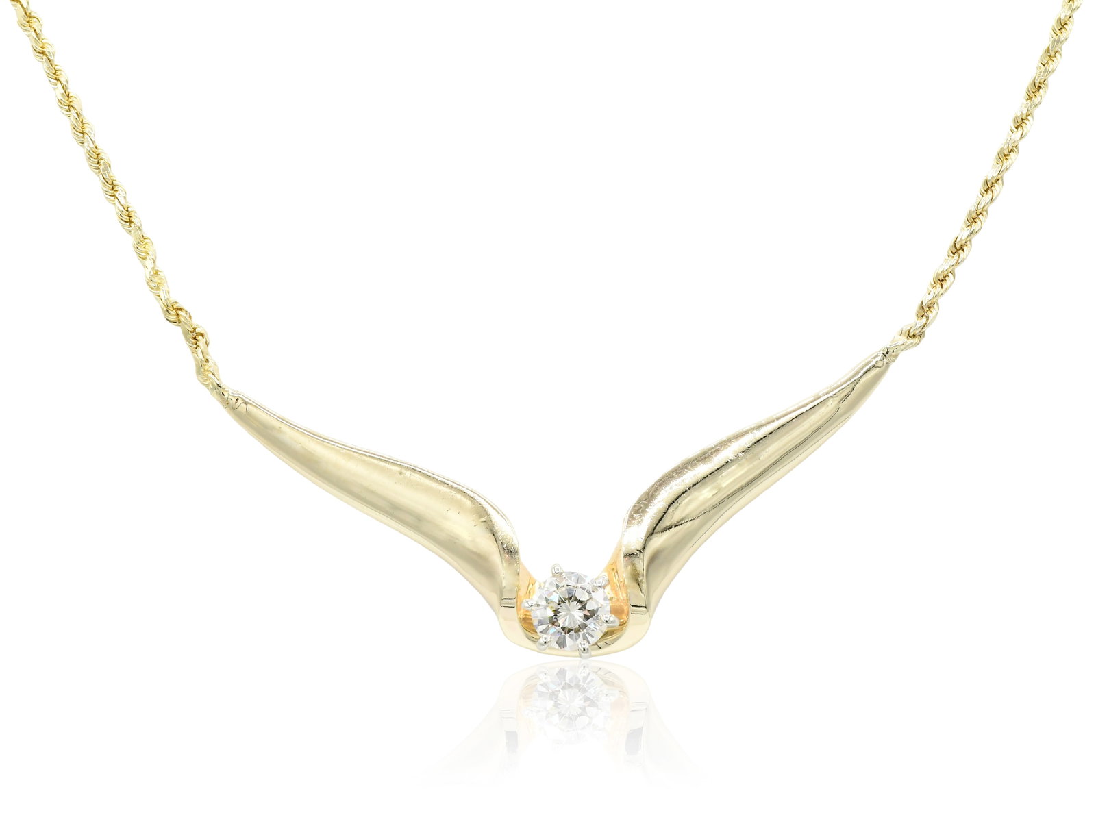 14K Yellow Gold & Diamond Chevron Pendant Necklace: 14K Yellow Gold & Diamond Chevron Pendant Necklace • featuring a 0.38 carat round brilliant diamond • 17 5/8 inches (chain length) • 4.4 dwt (total weight) Other Notes: Fontaine's Au