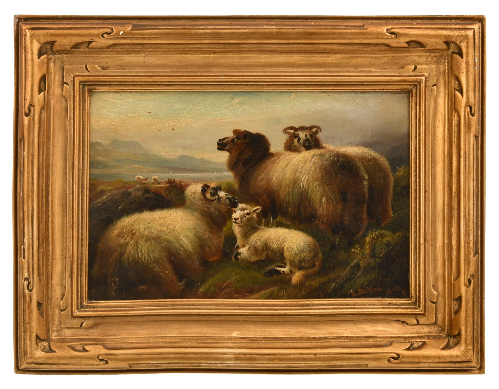 Robert Watson (British, 1855-1921), Highland Sheep: Robert Watson (British, 1855-1921) Highland Sheep oil on board signed and dated "R. Watson, 1889" 6 x 9 inches (board) 9 1/2 x 12 1/2 inches (frame) Provenance: Private Collection, Massachusetts