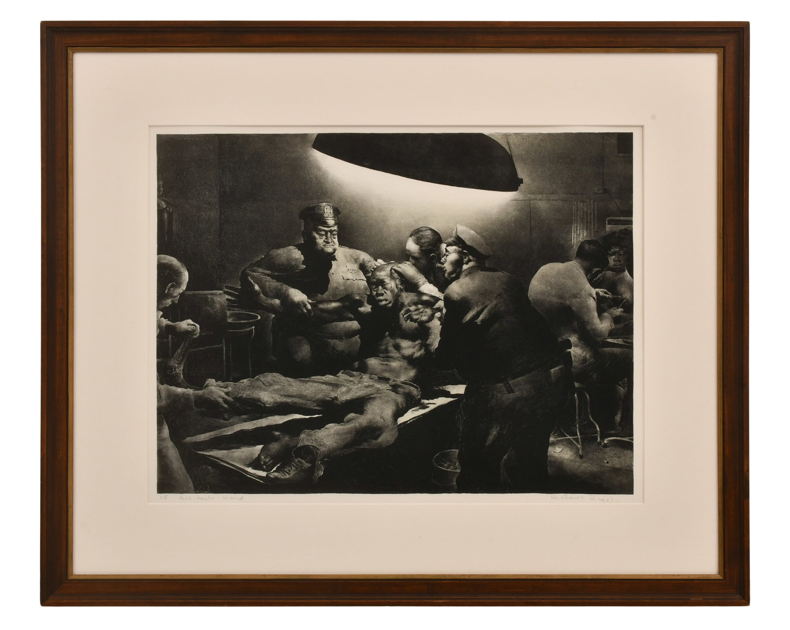 Robert Riggs (1896-1970), "Accident Ward," Lithograph: Robert Riggs (1896-1970), "Accident Ward," Lithograph 15 x 19 1/2 inches (sight) 23 x 28 inches (frame) Provenance: Private Collection, Massachusetts
