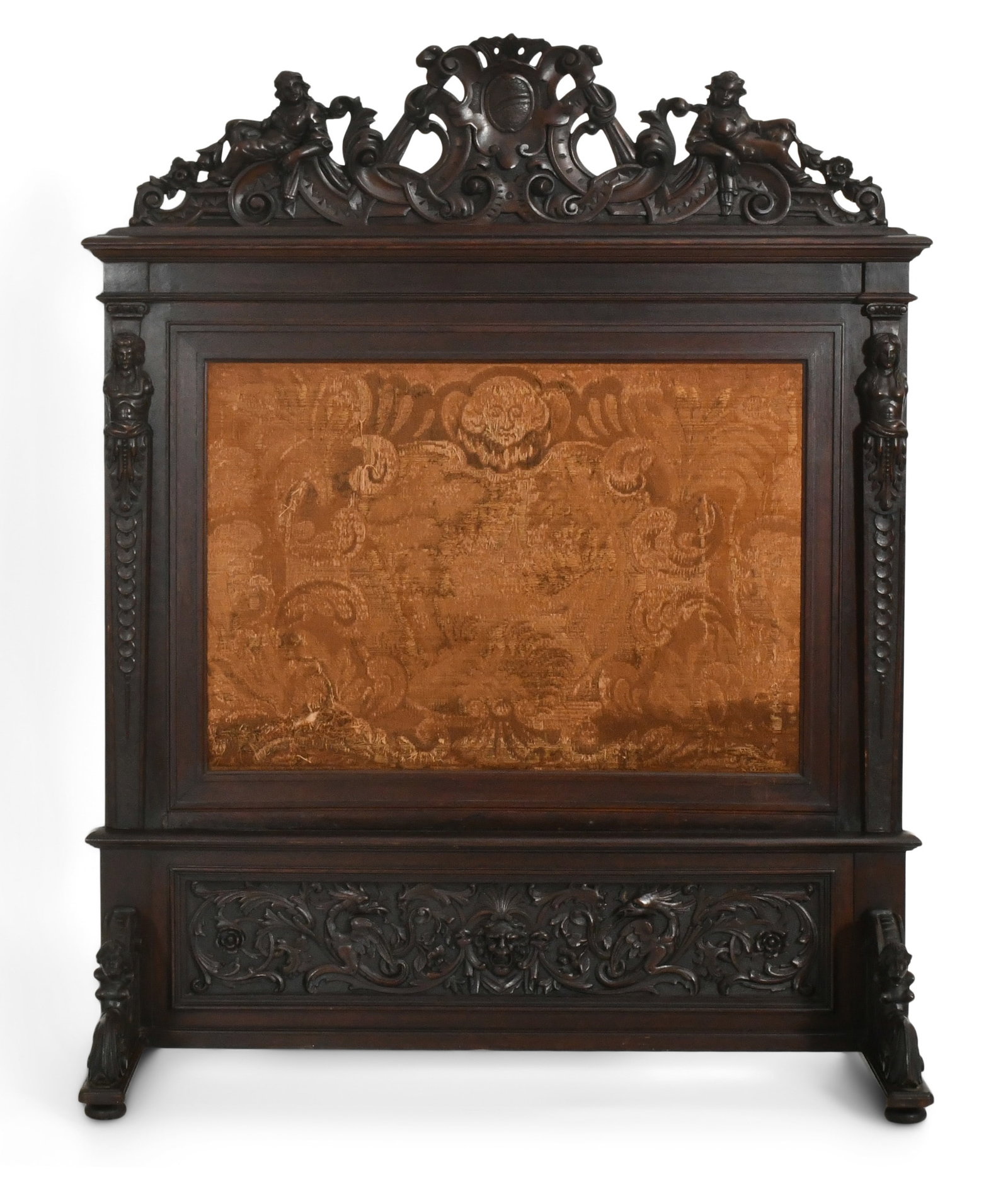 Italian Renaissance Revival Figural Carved Oak Floor Screen: Italian Renaissance Revival Figural Carved Oak Floor Screen late 19th century 69 x 56 x 25 1/2 inches Provenance: Property from a Northeast Collector