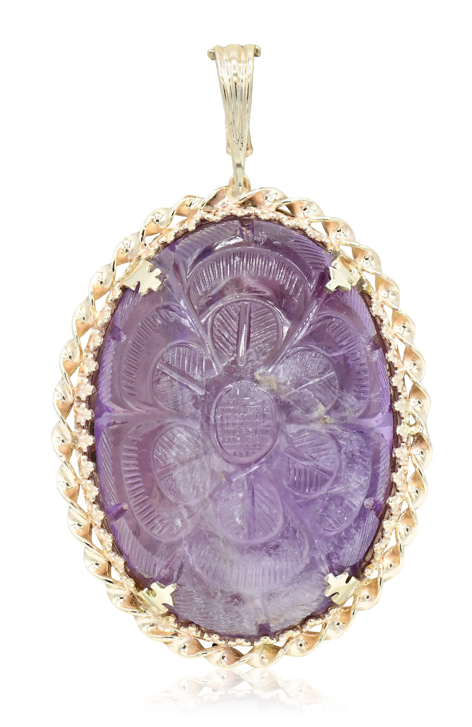 14K Yellow Gold Carved Amethyst Floral Cameo Pendant (1 of 3)